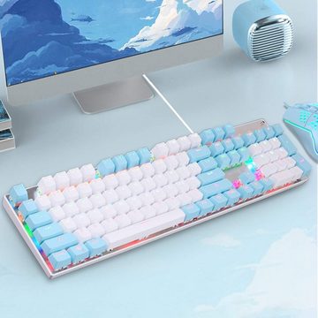 LexonElec Mechanische 3-in-1-Gaming Tastatur- und Maus-Set, Rainbow Backlit Wired RGB 6400 DPI Leichte Gaming-Maus mitWabenschale