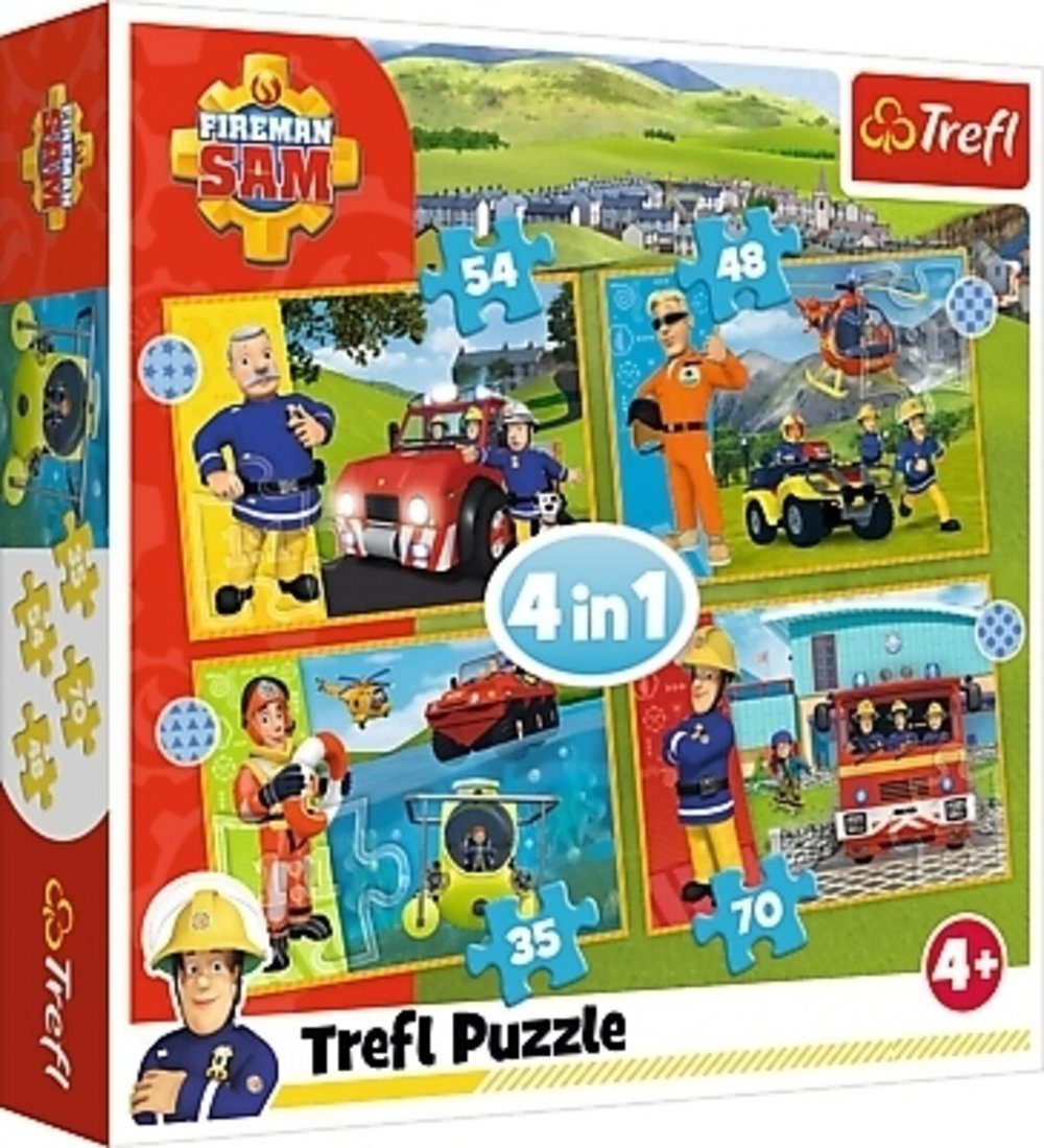 Trefl Puzzle Feuerwehrmann Sam zur Rettung, 4 in 1 Puzzle (Kinderpuzzle), 49 Puzzleteile