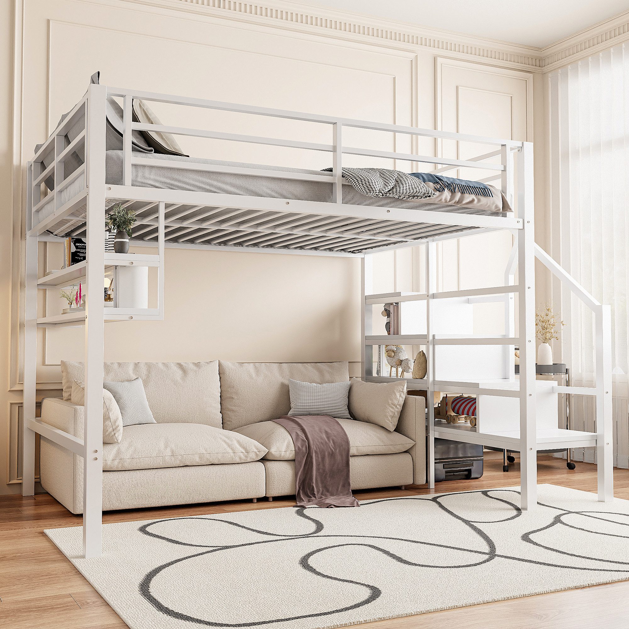 Flieks Hochbett Metallbett 140x200cm mit Einlegeböden günstig online kaufen