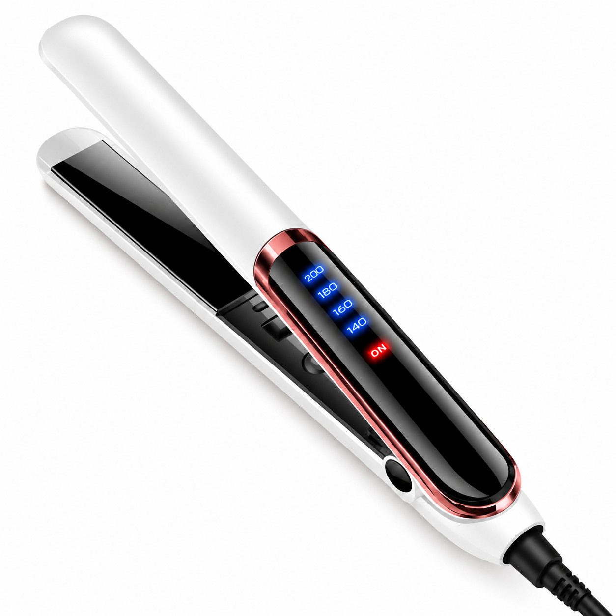 XEOOCE Glätteisen Haarglätter, 4 Temperaturstufen 140–200 °C, Digitalanzeige, Weiß Keramik, 1x Haarglätter, 1x Bedienungsanleitung, Keramik, Temperatur einstellbar, Schnellaufheizung