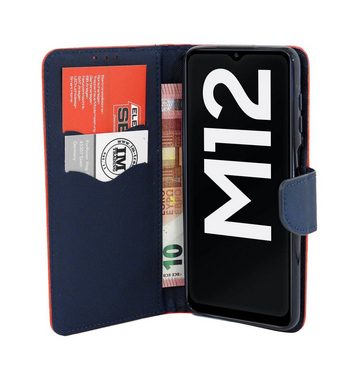 cofi1453 Handyhülle Buch Tasche "Fancy" SAMSUNG GALAXY M12 (M127F), Kunstleder Schutzhülle Handy Wallet Case Cover mit Kartenfächern, Standfunktion Schwarz