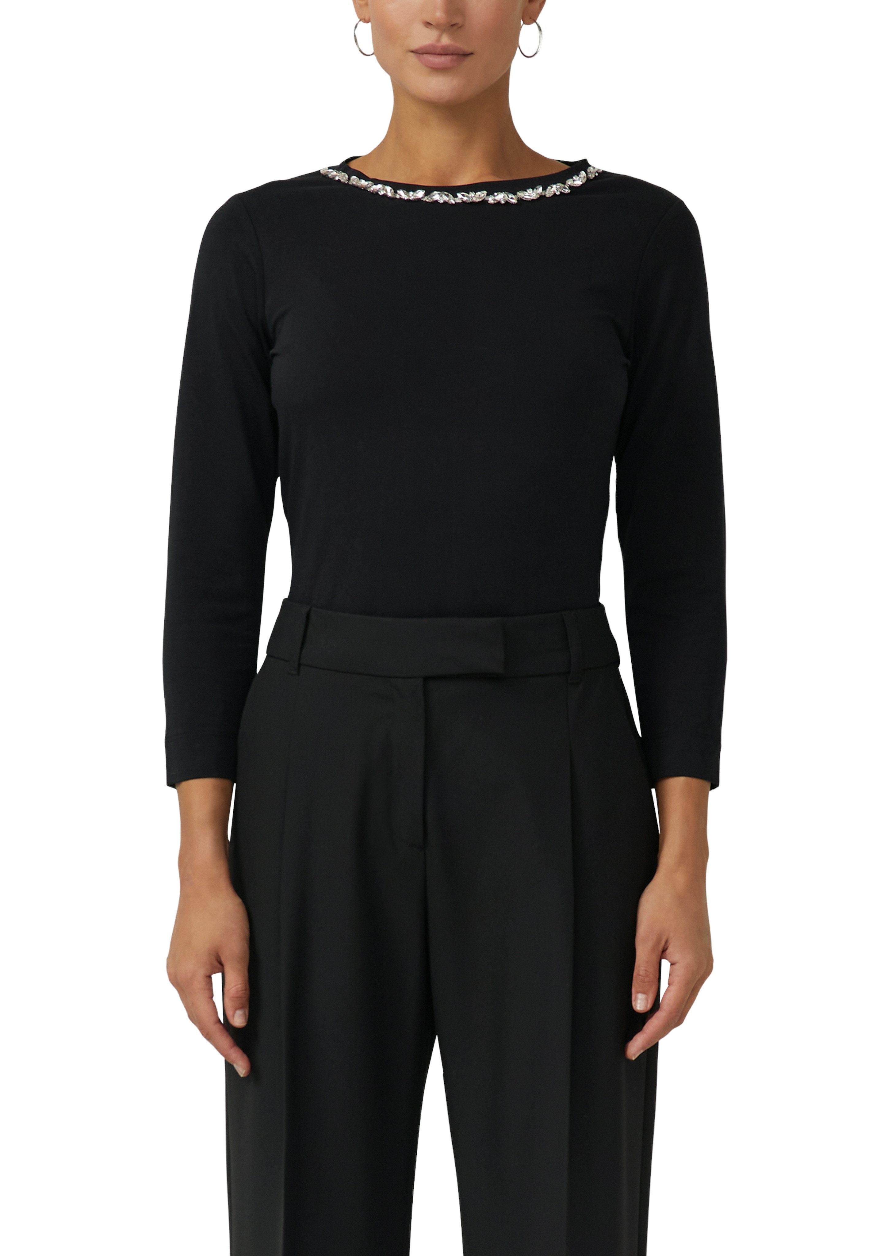 s.Oliver BLACK LABEL Langarmshirt mit Glitzersteinen am Rundhals günstig online kaufen