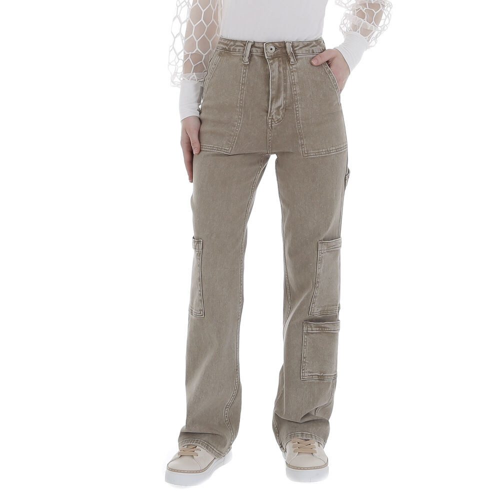 Ital-Design Cargohose Damen Freizeit (86359000) Used-Look Stretch Stoffhose in Hellgrün