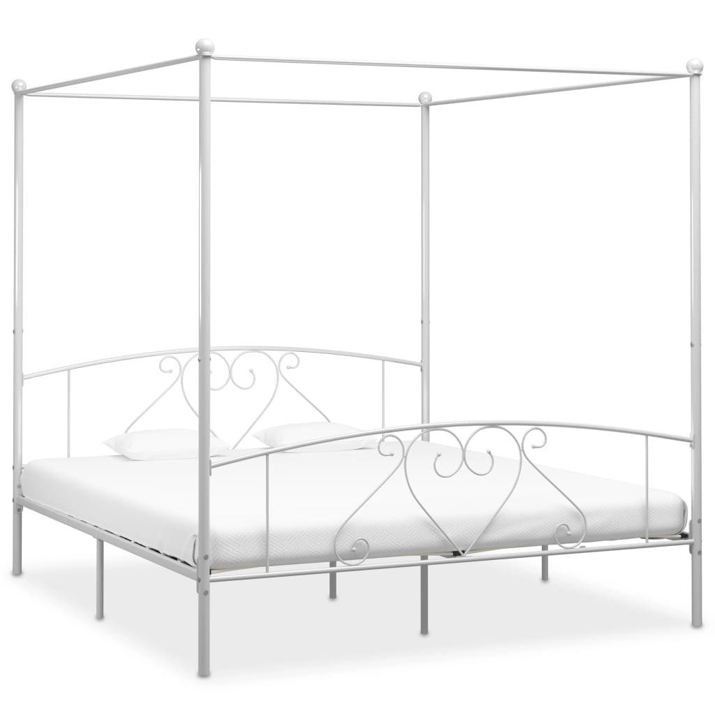 vidaXL Himmelbett, Baldachin Bett-Gestell Weiß Metall 180 x 200 cm