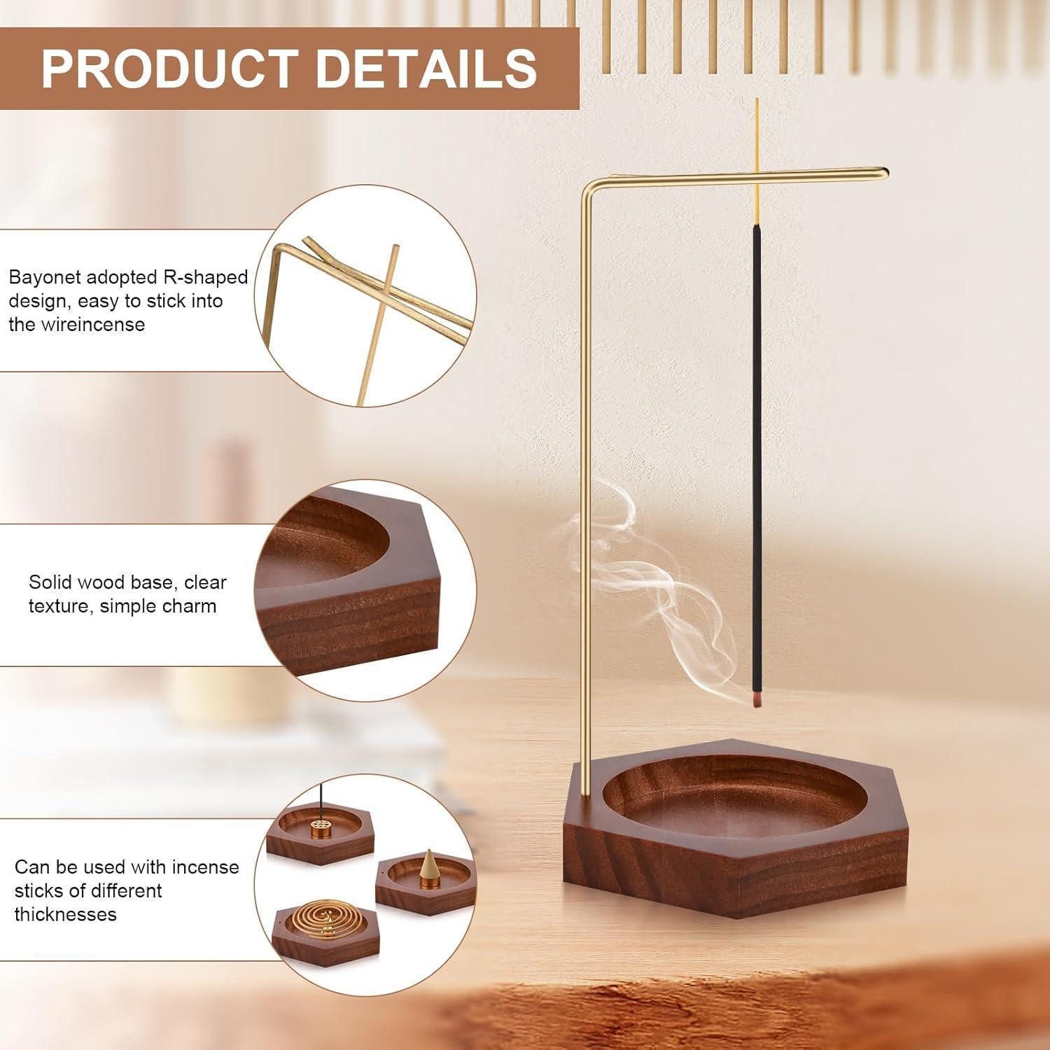 LuxusKollektion Räucherstäbchen-Halter Räucherstäbchenhalter Holz Kegel Spule 9 Loch Yoga Hexagone Braun