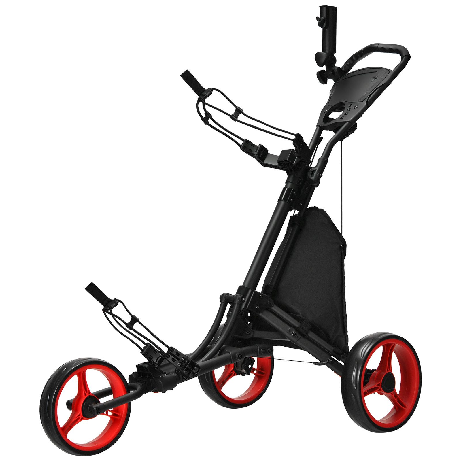 COSTWAY Golftrolley 3-Rad, mit verstellbarem Griff, Tasche