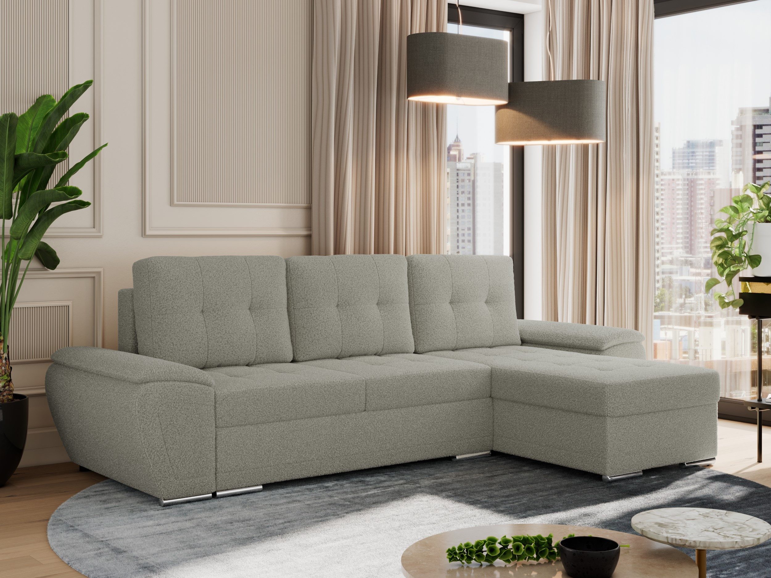 MKS MÖBEL Ecksofa UMBRIA L, Set, Schlafsofa, T30-Schaum, Wellenfedern, Metallbeine, L-förmige Ecksofa, Bettkasten, Schlaffunktion, lose Kissen