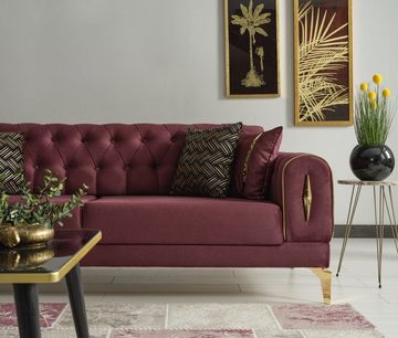 Casa Padrino Schlafsofa Luxus Schlafsofa Weinrot / Gold 225 x 95 x H. 83 cm - Wohnzimmer Sofa mit 4 Kissen - Luxus Wohnzimmer Möbel