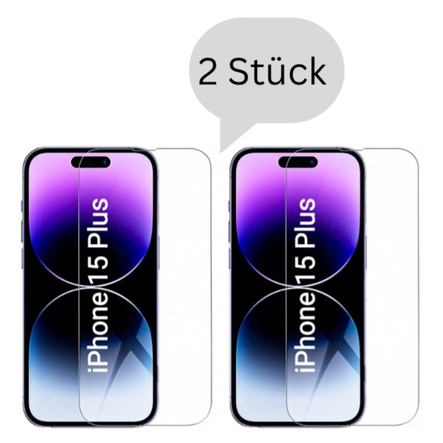 CLM-Tech Displayschutzglas 2x Schutzfolie für iPhone 15 Plus - Panzerfolie für Apple iPhone 15 Plus, - Panzerglas Folie - Anti-Fingerabdruck und kratzfest -, 2 Stück, Kristallklar