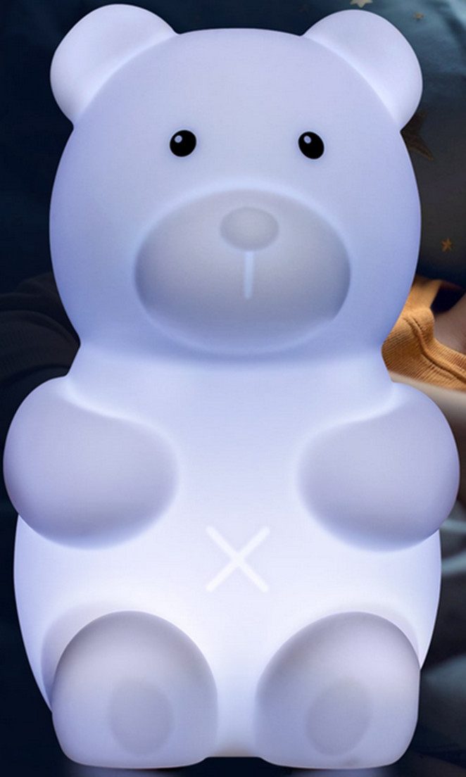 EAXUS LED Nachtlicht Leuchtbär Basti der Bär - Große LED Nachtleuchte Kinder & Baby, 4 LEDs, Rot, Blau, Grün, Pink, Lila, Orange, Weiß, Automatischer Farbwechsel, Beruhigendes Stilllicht, Nachtlampe Kinderzimmer