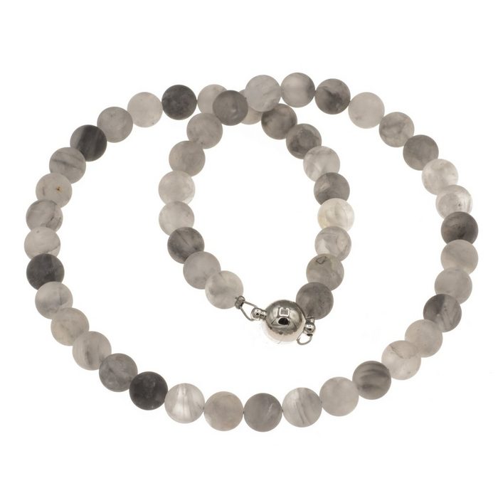Bella Carina Perlenkette Kette mit grauen Quarz Perlen matt 8 mm Durchmesser mit grauen Quarz Perlen