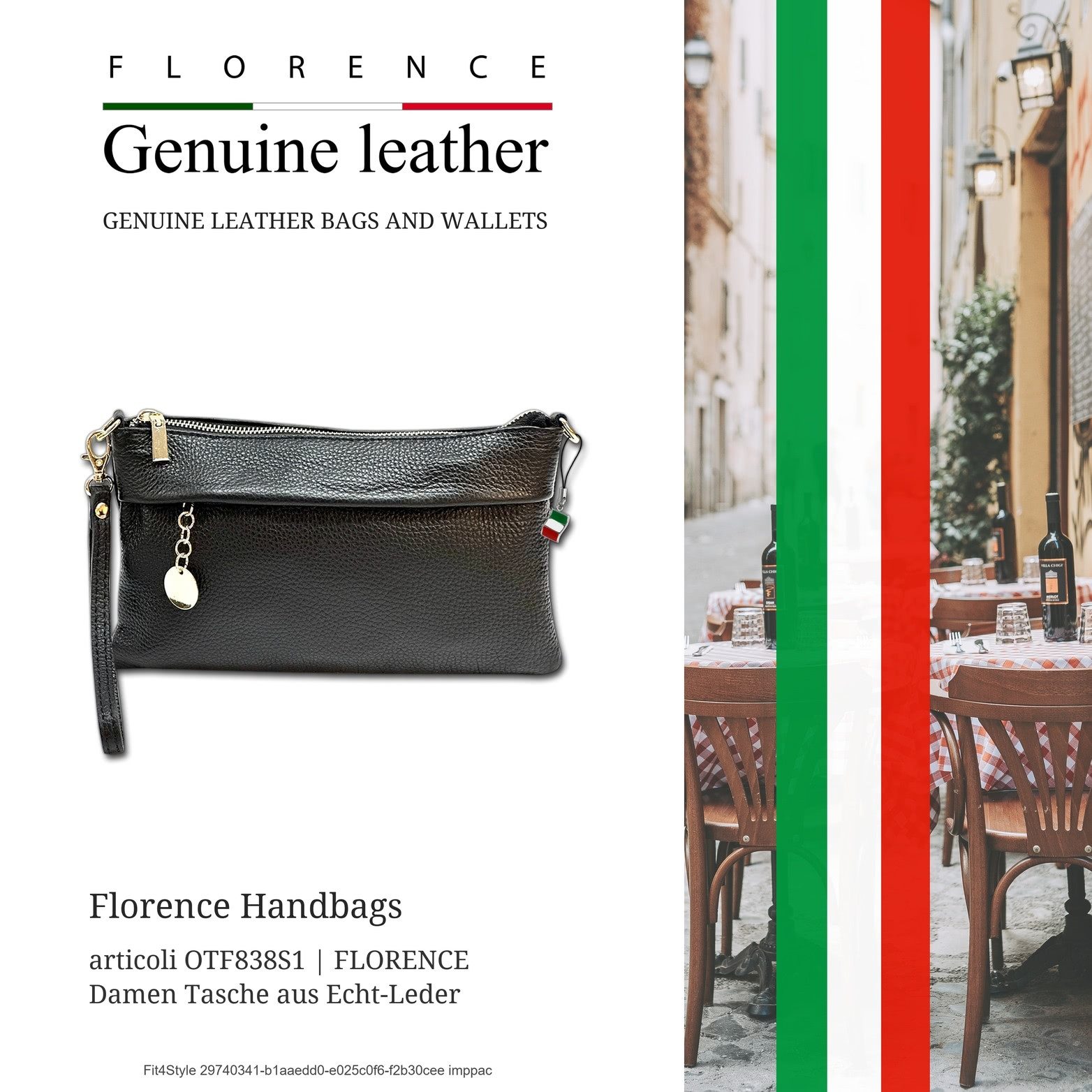 FLORENCE Clutch Florence Damen Clutch Leder Tasche (Clutch, Clutch), Damen Tasche Echtes Leder schwarz, Made-In Italy