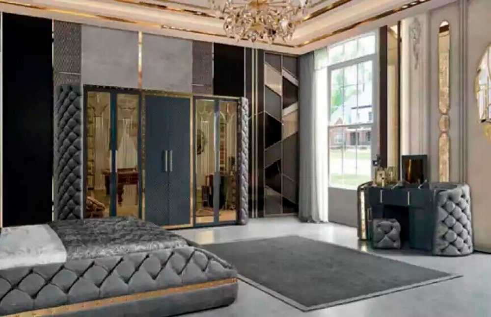 JVmoebel Komplettschlafzimmer Schlafzimmermöbel in modernem Design mit Holzoberfläche, (6-tlg., Bett/Schminktisch mit Spiegel/2x Nachttische/Kleiderschrank/Bank – Bild 3 von 5