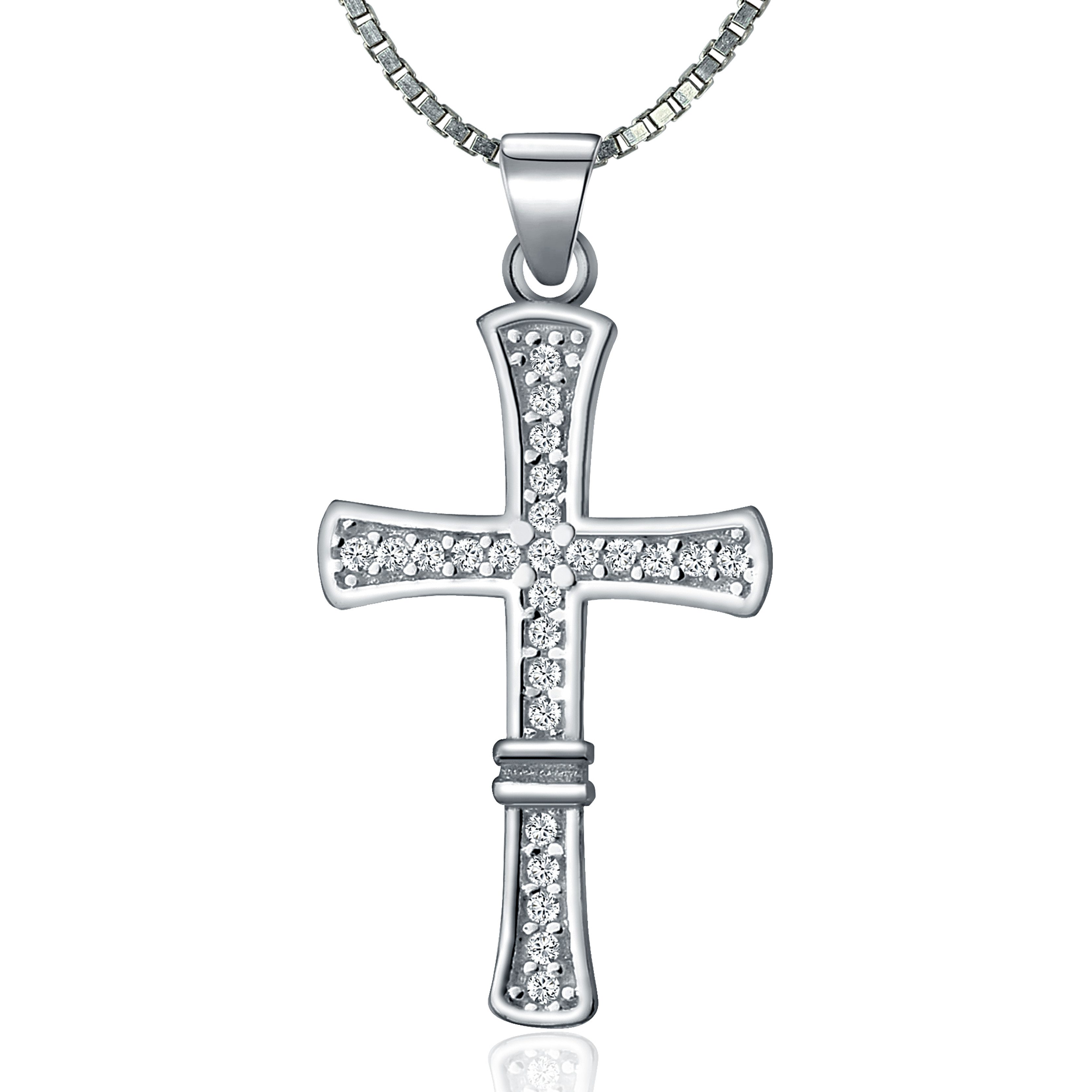 NAHLE Kreuzkette Kreuz Silberkette Kreuz Kette Zirkonia 925 Silber Halskette (2-tlg., inklusive Schmuckbox), 925 Silber Anhänger - rhodiniert