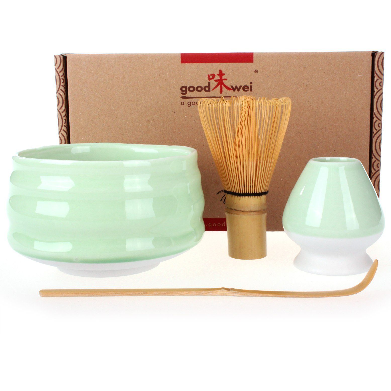 Goodwei Teeservice Matcha und (4-tlg), Teezeremonie Besen Keramik mit Besenhalter Set "Minto" Teeschale