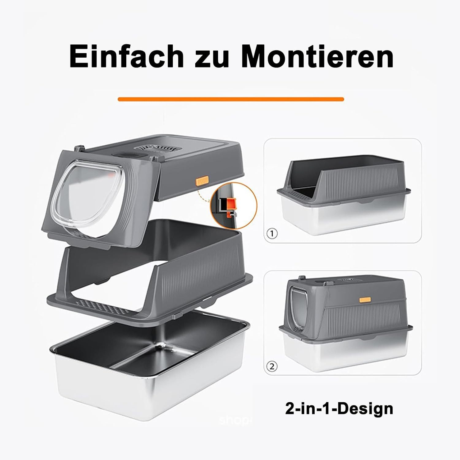 Youyijia Katzenklappe Katzentoilette aus Edelstahl mit Deckel, extra große geschlossene