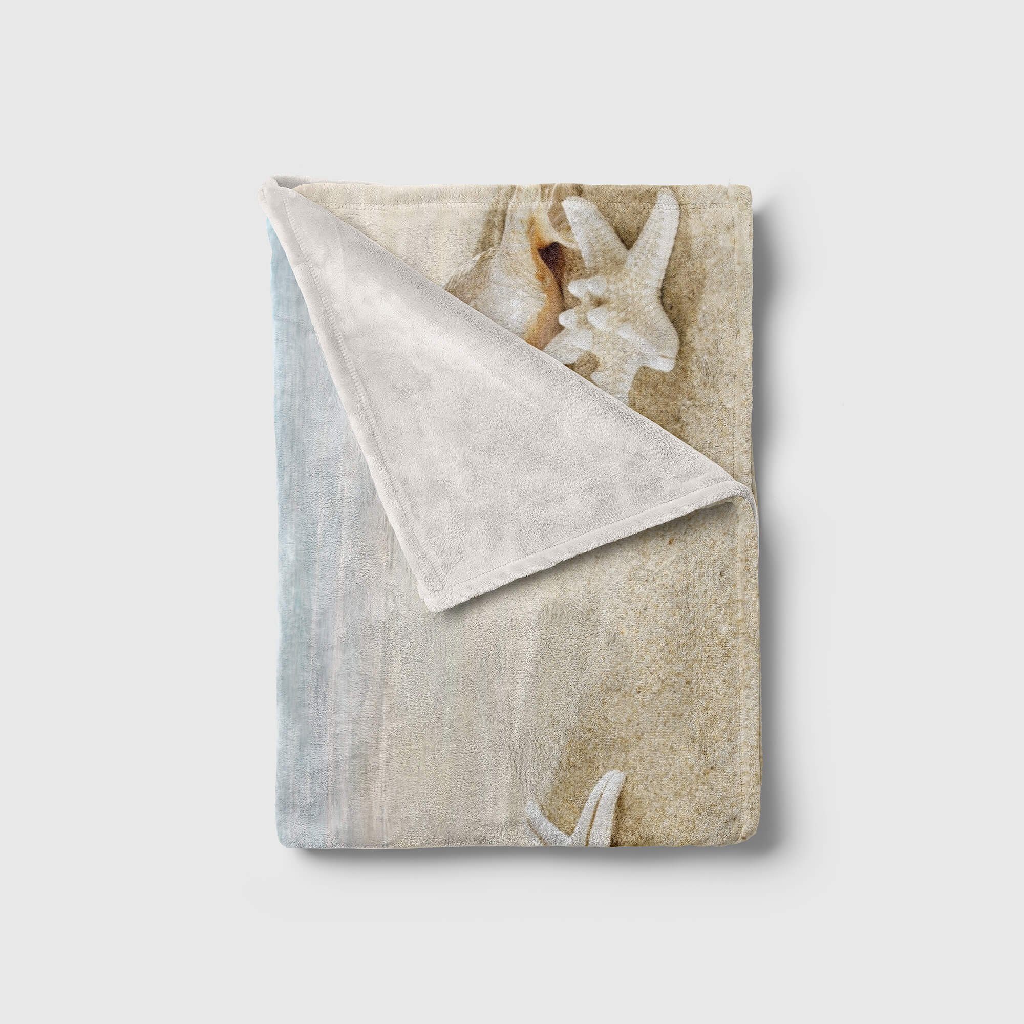 Art mit (1-St), Handtuch Baumwolle-Polyester-Mix Kuscheldecke Sinus Saunatuch Handtücher Mu, Strandhandtuch Meer Sandstrand Fotomotiv Handtuch