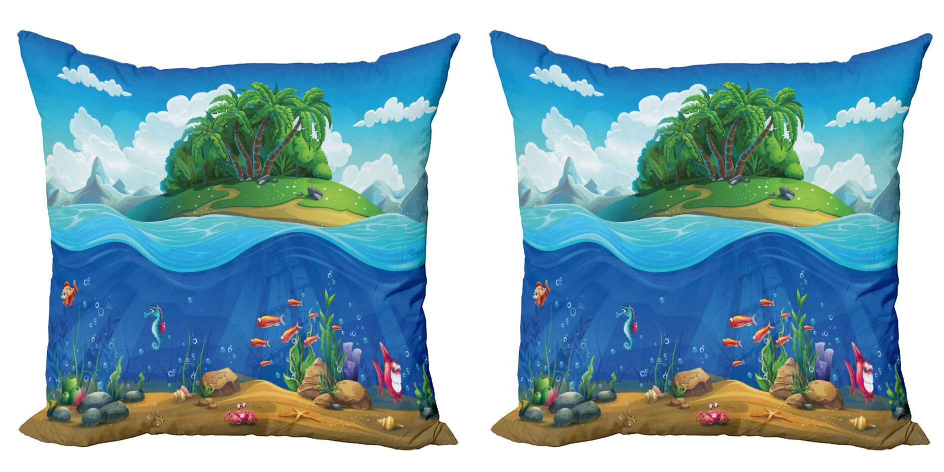Kissenbezüge Modern Accent Doppelseitiger Digitaldruck, Abakuhaus (2 Stück), Grafik-Strand Cartoon Unterwasser
