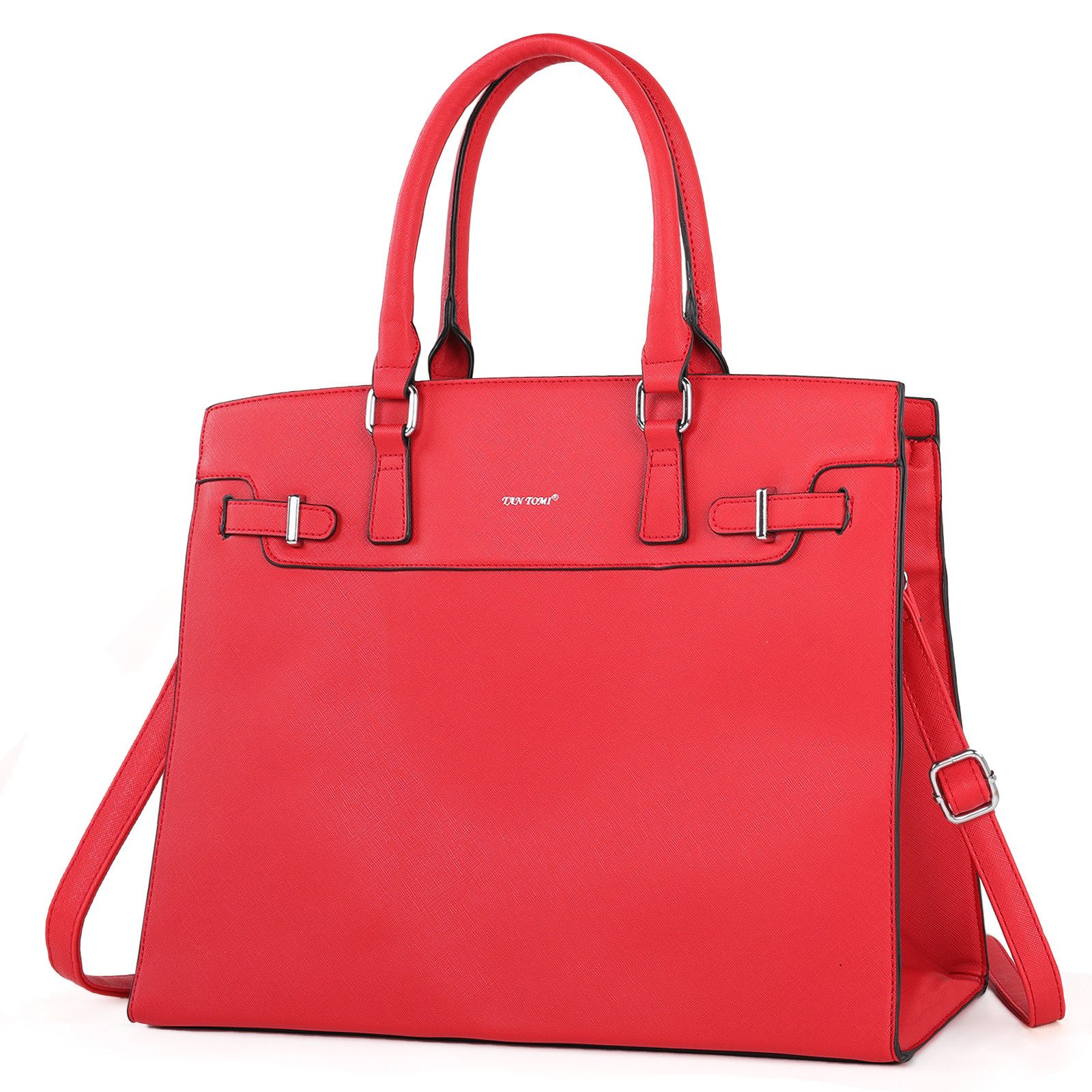 TAN.TOMI Aktentasche Handtasche Damen Shopper Damen Große Schwarz Gross Laptop Tasche, 15.6 Zoll Elegant Leder Umhängetasche für Büro Arbeit Schule