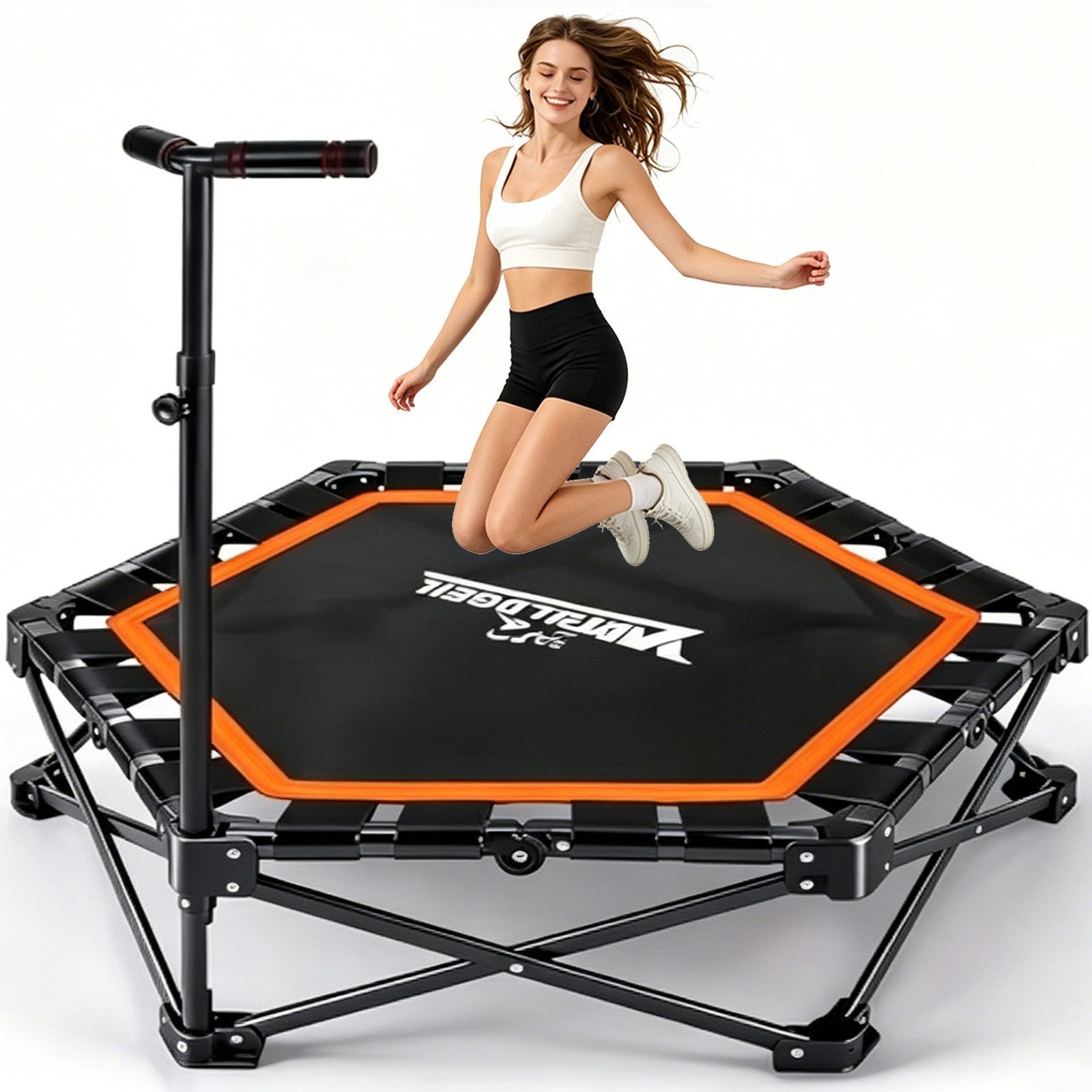 Fitnesstrampolin klappbar Mini Trampolin höhenverstellbarem Griff bis 150 kg