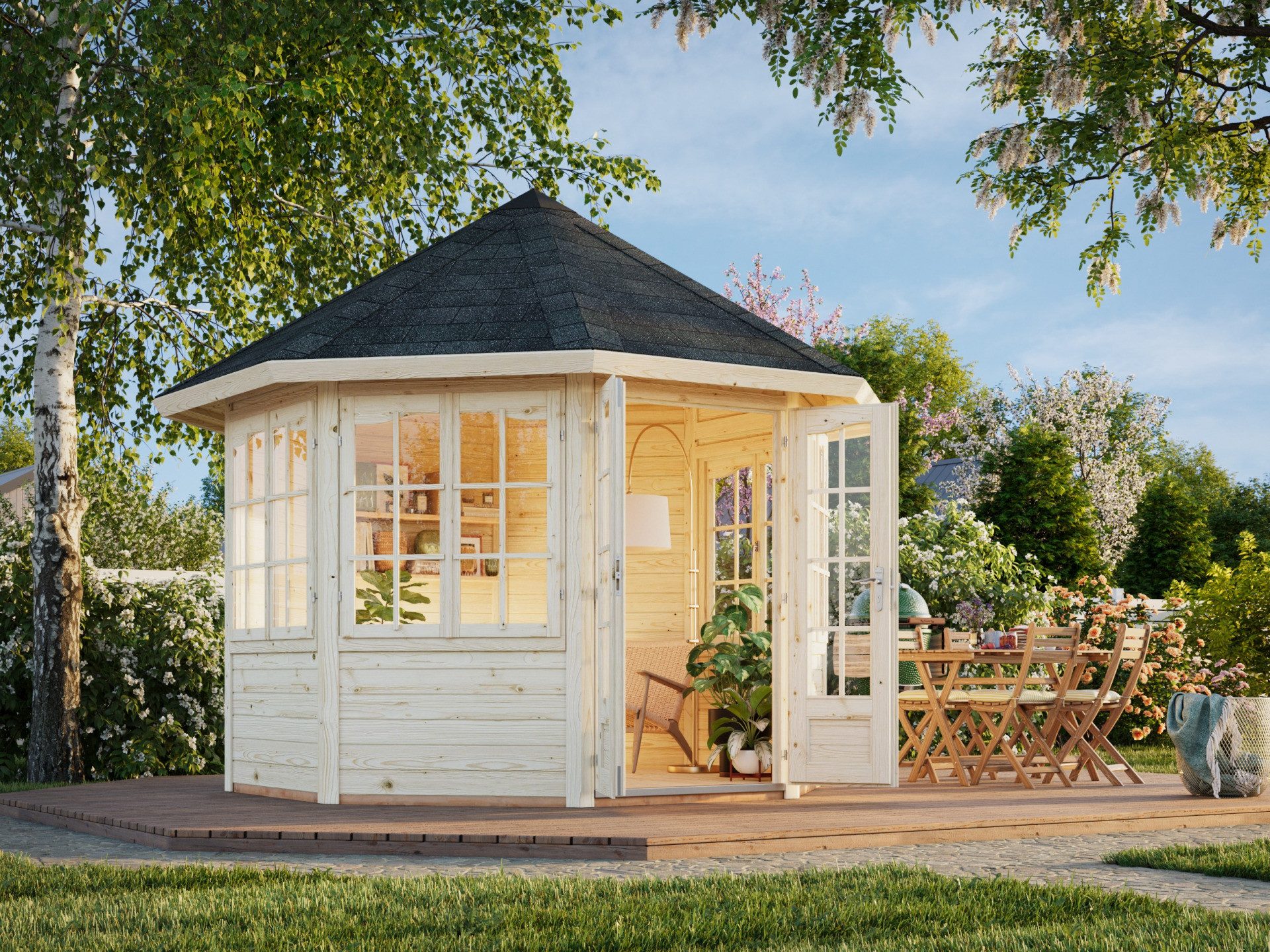 Palmako Gartenhaus 4x3m Pavillon Holz Veronica 4 6,7, BxT: 289x359 cm, mit 19 mm Fußboden, ohne Dacheindeckung