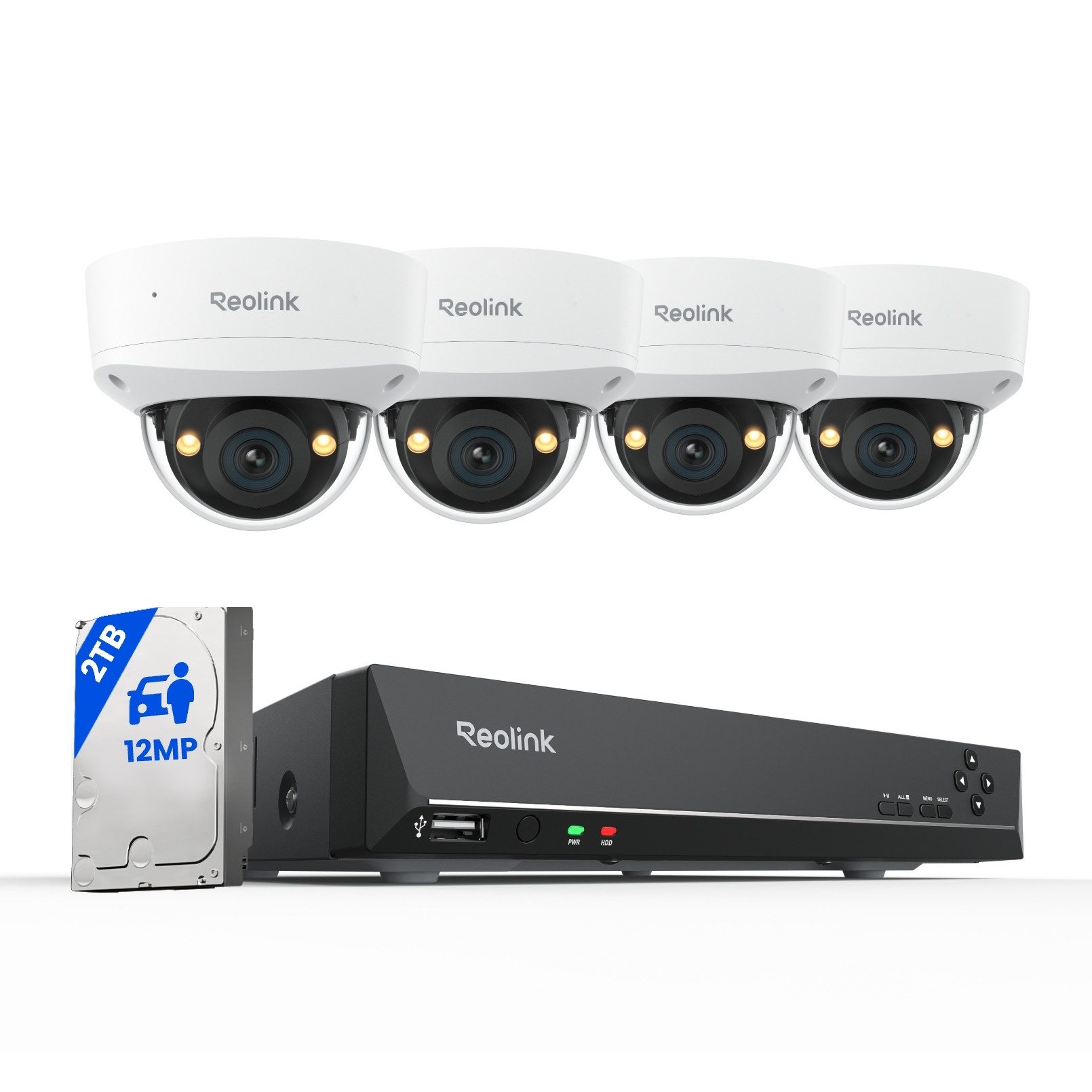 Reolink Überwachungskamera PoE Set RLK8-1200V4 (Innenbereich, Außenbereich, Farbnachtsicht,145° Superweitwinkel, IK10 Vandalismus,2-Wege-Audio)