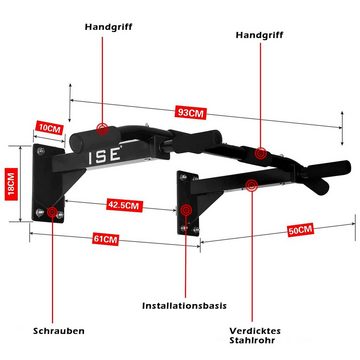 ISE Klimmzugstange ISE Multifunktion Fitness Klimmzugstange zur Wandmontage, Turnstange bis 120kg mit rutschfesten Griffen,unzählige Pull Up Übungen,Wandhalterung & 8 Schwerlastdübel zur Montage SY-165