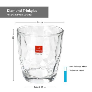 MamboCat Glas 12er Set Diamond Trinkglas 390ml D.O.F. Transparent Gin-Tumbler Whisky, Glas