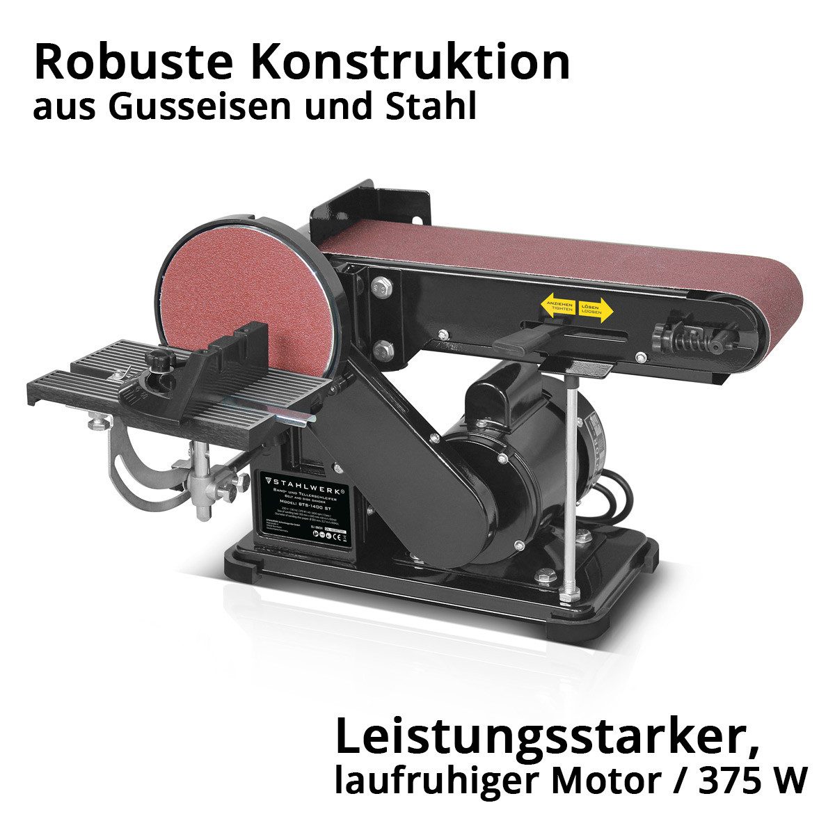 STAHLWERK Bandschleifer Band-und Tellerschleifer BTS-1400 ST mit 375 W, max. 1400 U/min, (Packung, 1 tlg)