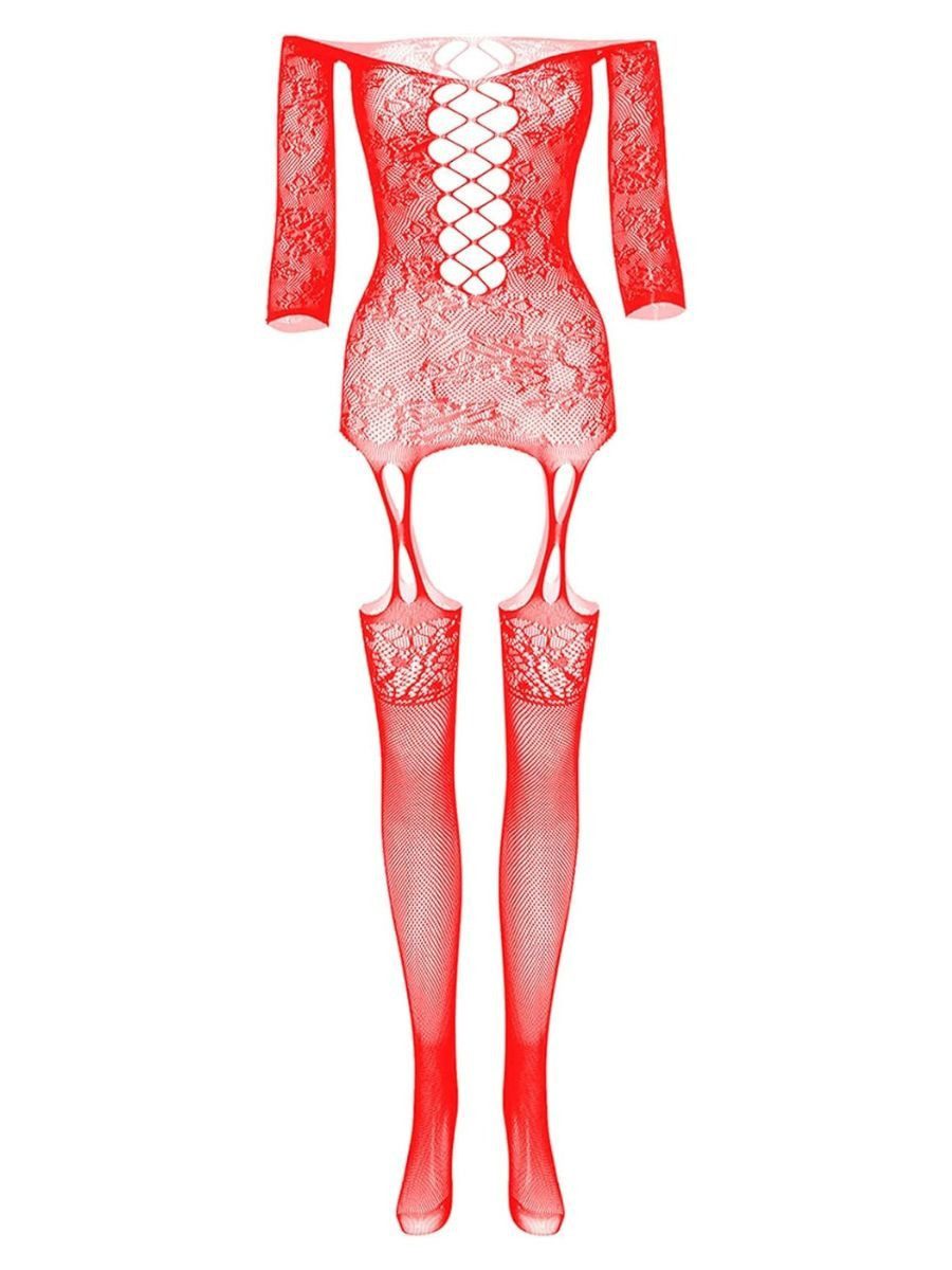 Elegant Love Bodystocking-Ouvert Sexy Netzstrumpfhose mit Ärmeln - Catsuit Dessous mit offenem Schritt Strumpfbody & Strumpfhose für Damen – Ausdrucksstarkes Design, S–XL