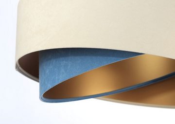 Licht-Erlebnisse Pendelleuchte MARLON, ohne Leuchtmittel, in Weiß Creme Blau Gold E27 D: 50 cm Stoff Metall Modern Wohnzimmer