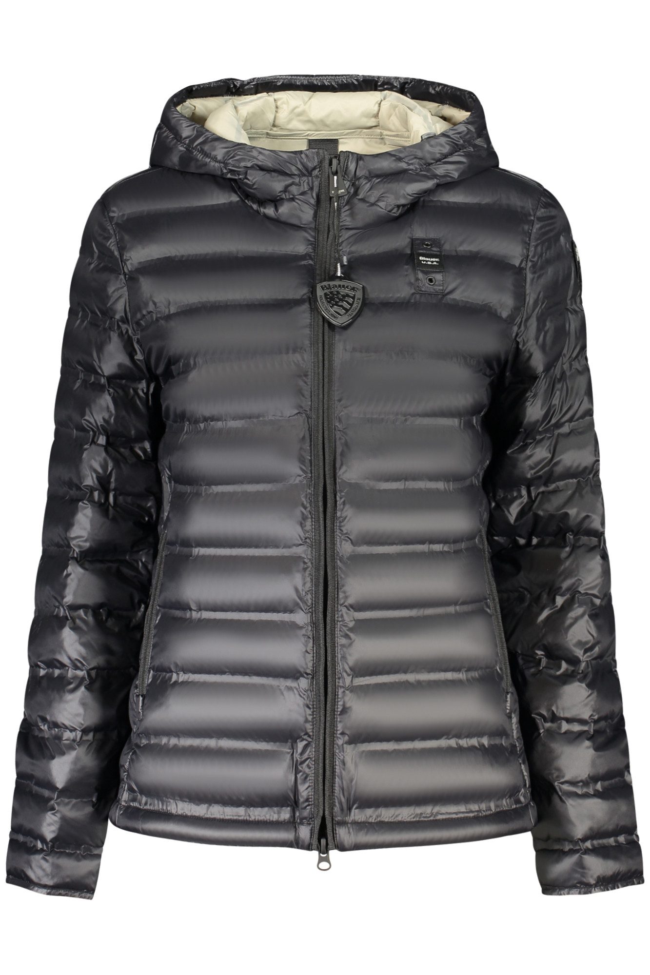 Blauer Outdoorjacke Damenjacke Schwarz mit Kapuze aus recyceltem Material - Slim Fit