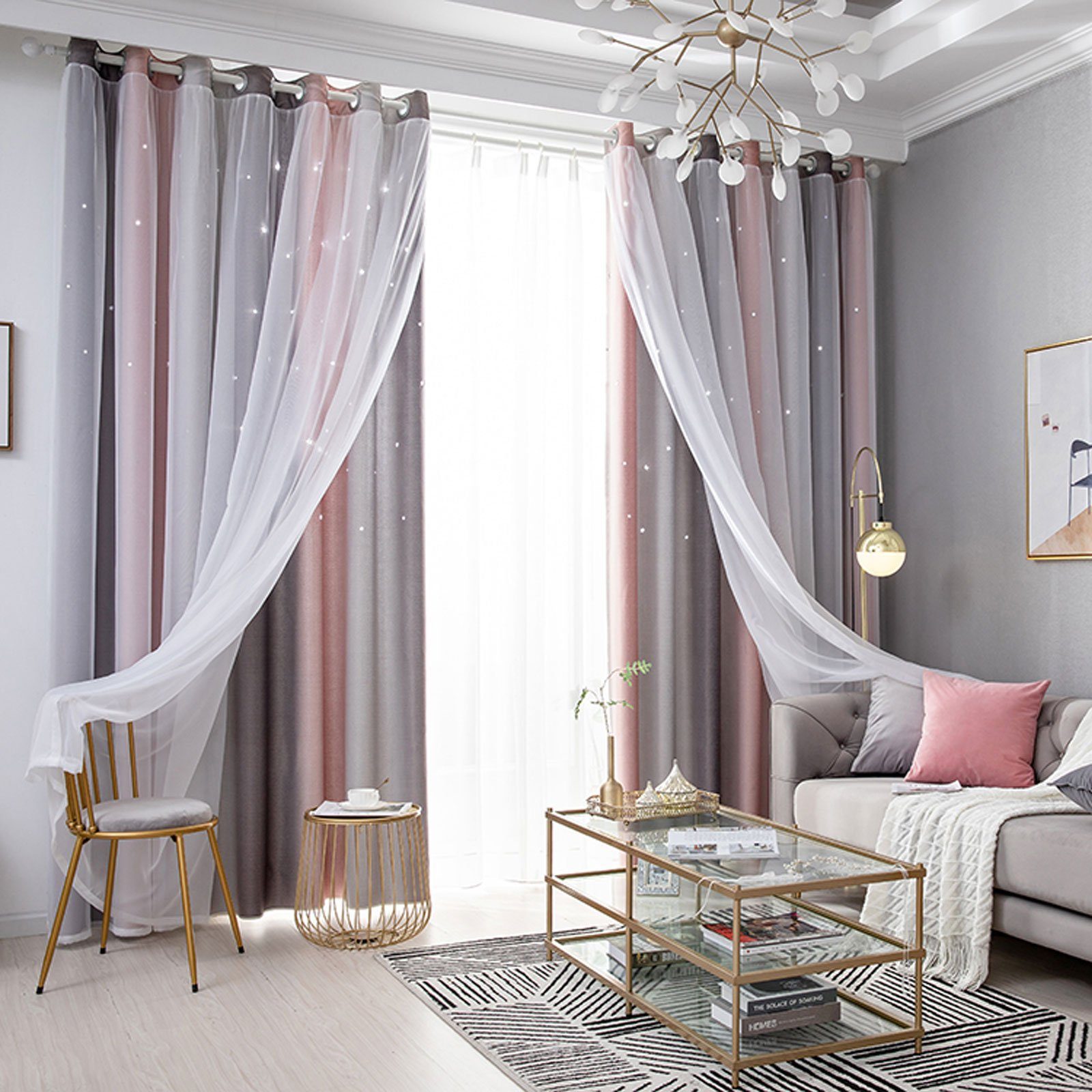 OKWISH Verdunkelungsvorhang 2er Set Curtains Farbverlauf Vorhänge Tüllvorhä günstig online kaufen