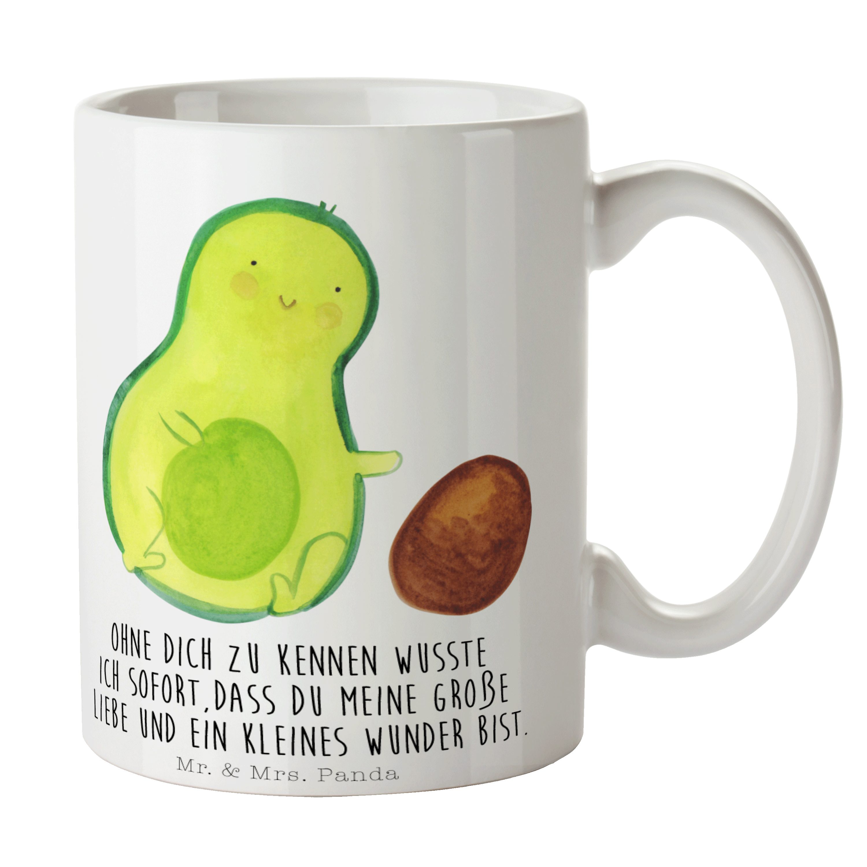 Mr. & Mrs. Panda Tasse Avocado rollt Kern - Weiß - Geschenk, Porzellantasse, Veggie, Becher, Keramik