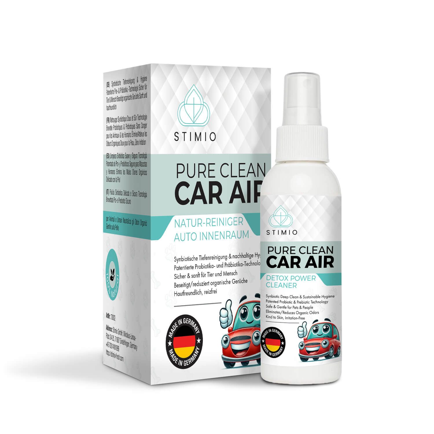 Stimio Geruchsentferner Geruchsneutralisdierer Auto Inneraum Spray Ohne Chemie (1 Flasche Bio Enzymreiniger, probiotisch, natürlich abbaubar, Allergiker geeignet), Neutralisiert Gerüche und organische Rückstände im PKW, LKW, Wohnmobil