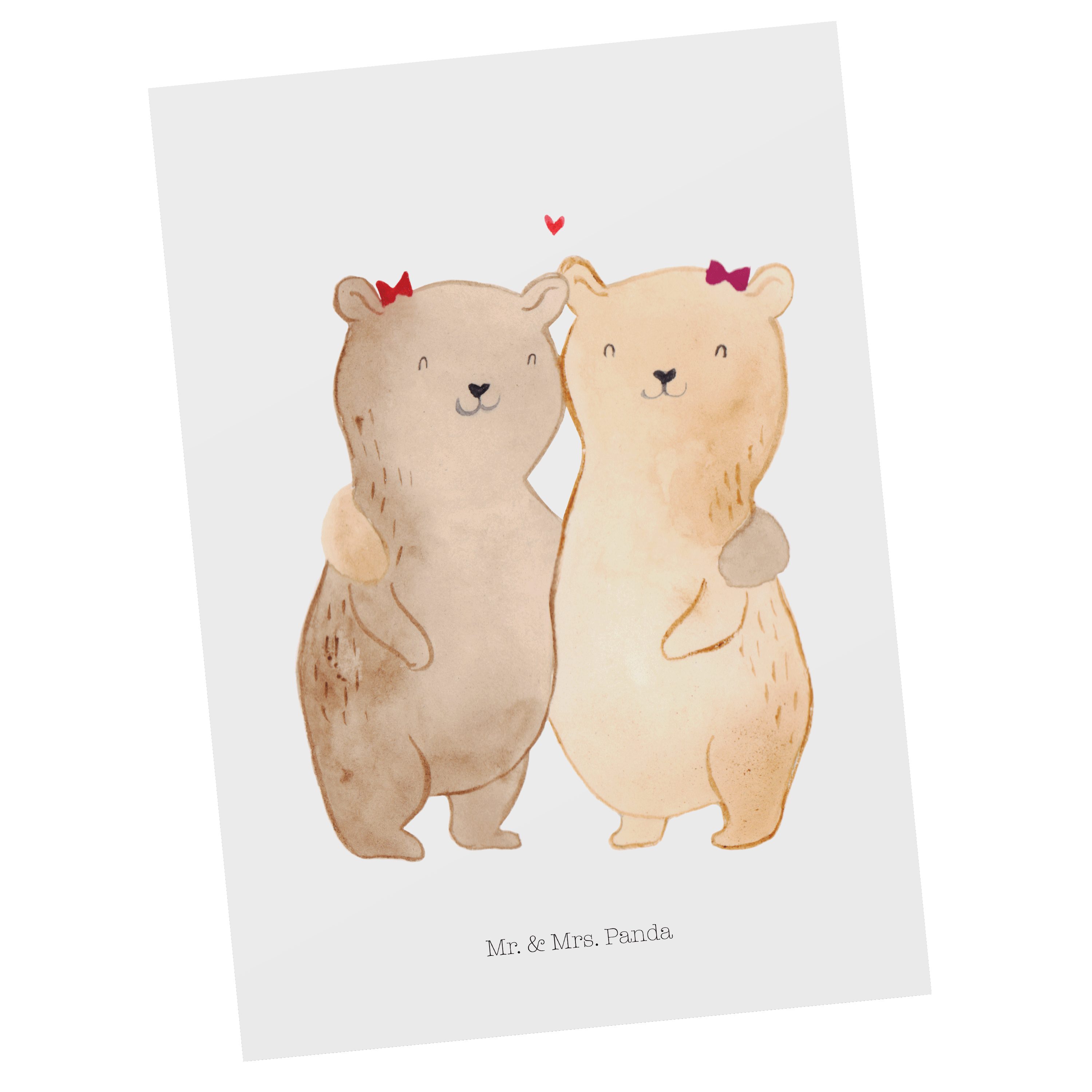 Mr. & Mrs. Panda Postkarte Bären Schwestern - Weiß - Geschenk, Oma, Karte, Geburtstagskarte, Sis