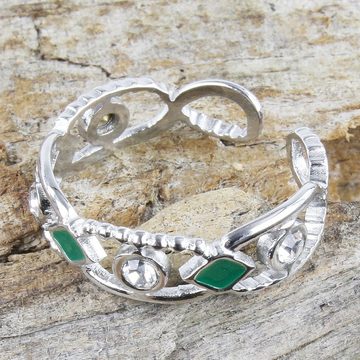 KARMA Fingerring Damenring silber Edelstahl mit grünen Steinen Kristalle, Ring Damen Silberring Fingerring