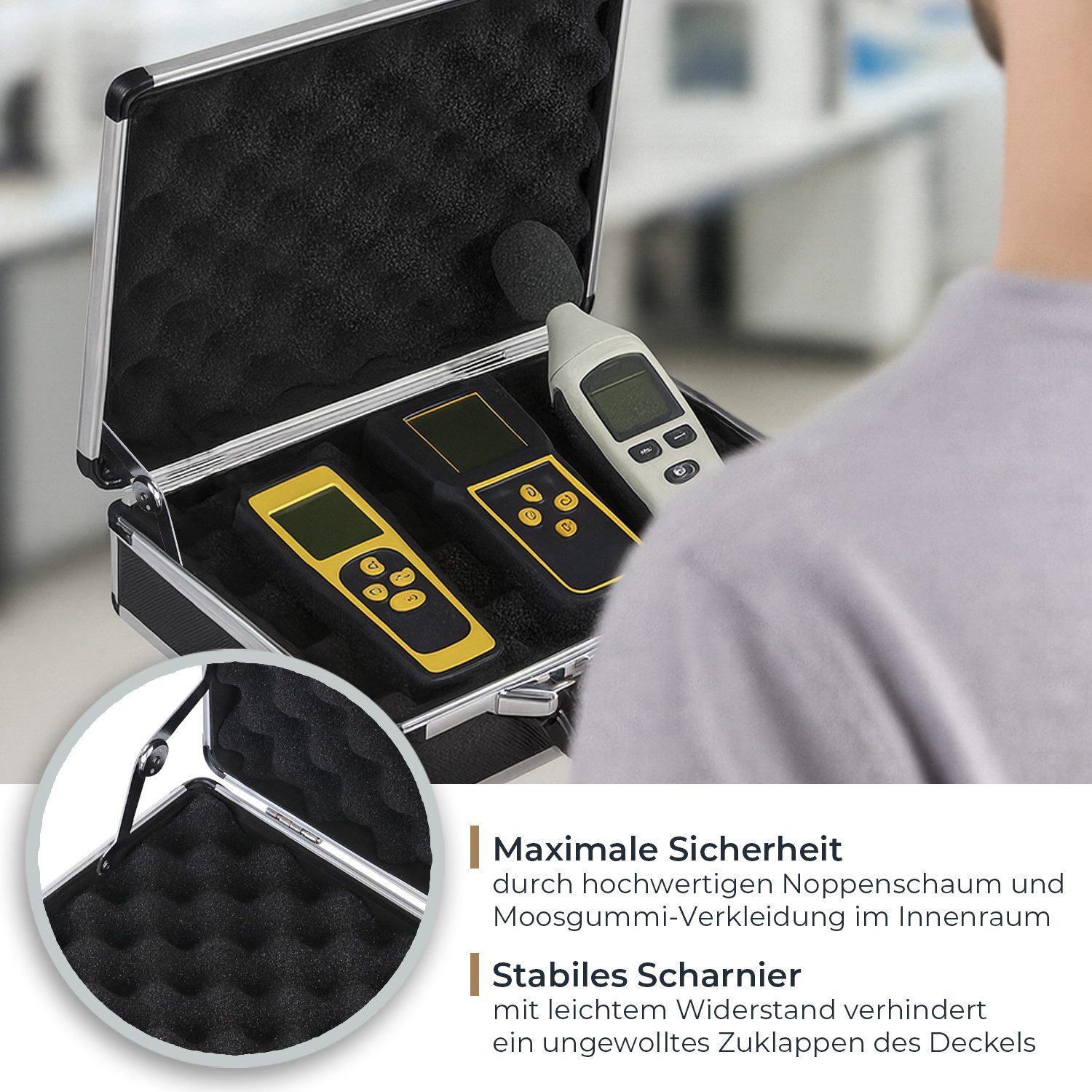 HMF Aufbewahrungsbox Transportkoffer mit Noppenschaumstoff im Deckel und Boden, Universalkoffer mit Zahlenschloss, 31 x 26 x 11 cm