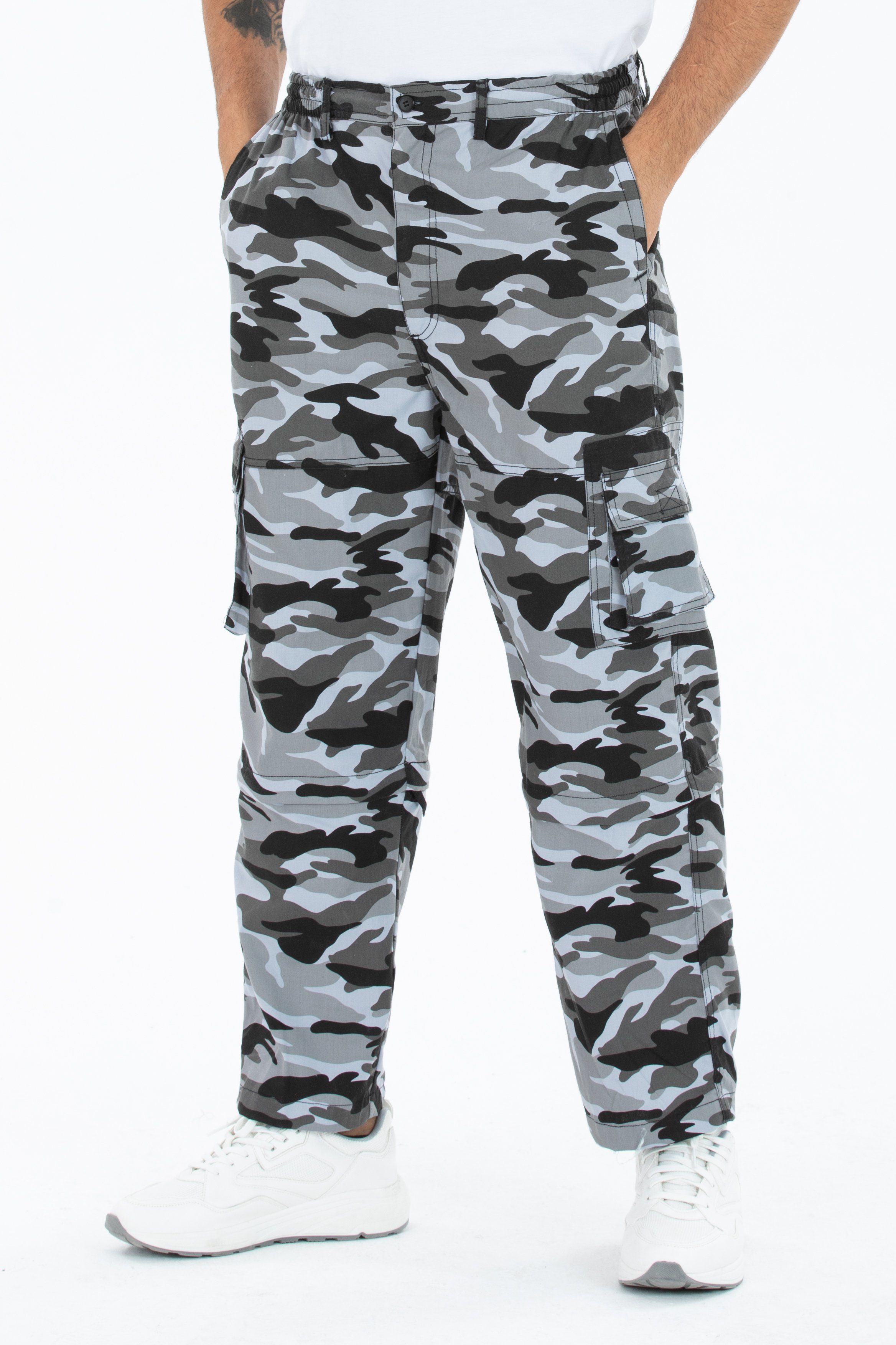 Kendindza Collection Cargohose Zipp Off Cargohose Dehnbund Arbeitshose Feldhose Bundeswehr Cargo Hose elastischer Gummibund Tarnhose Bundhose Camouflage