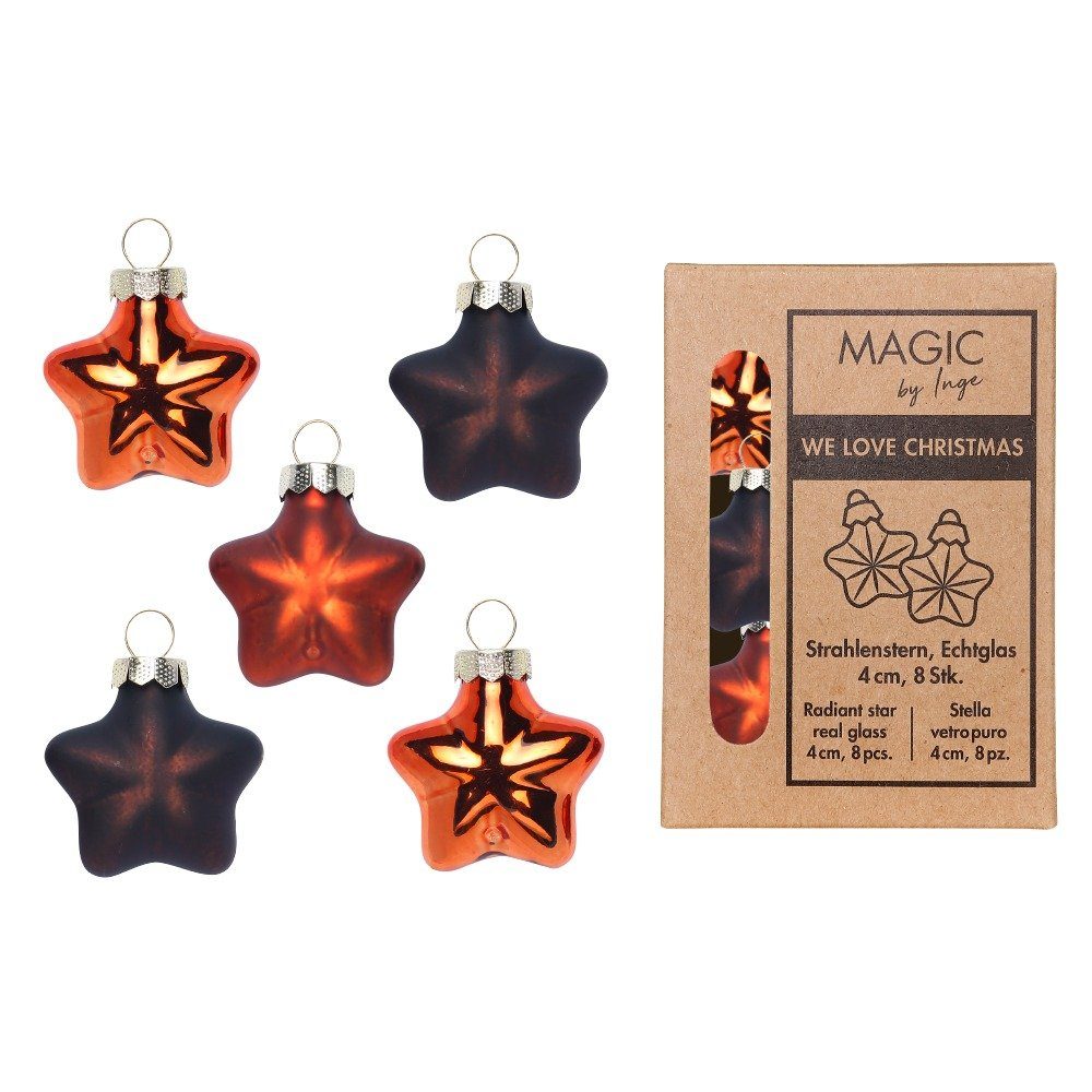 MAGIC by Inge Christbaumschmuck, Christbaumschmuck Sterne 4cm Glas 8 Stück - Shiny Chestnut