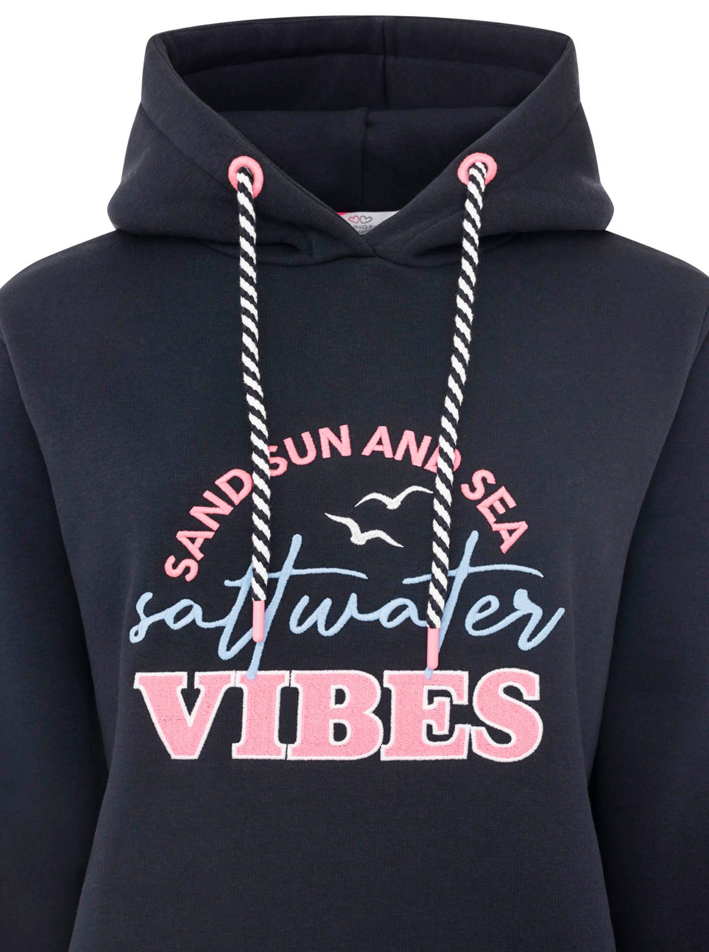 Zwillingsherz Hoodie "Saltwater Vibes" maritime Front-Stickerei, Kapuze mit gestreifter Kordel, Kängurutasche – Bild 5 von 5