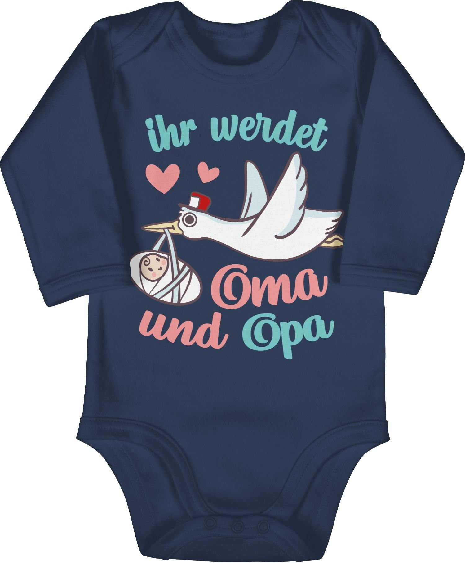 - Ihr Shirtbody Oma Opa Storch Blau und Shirtracer Geburt werdet Navy 3 Zur