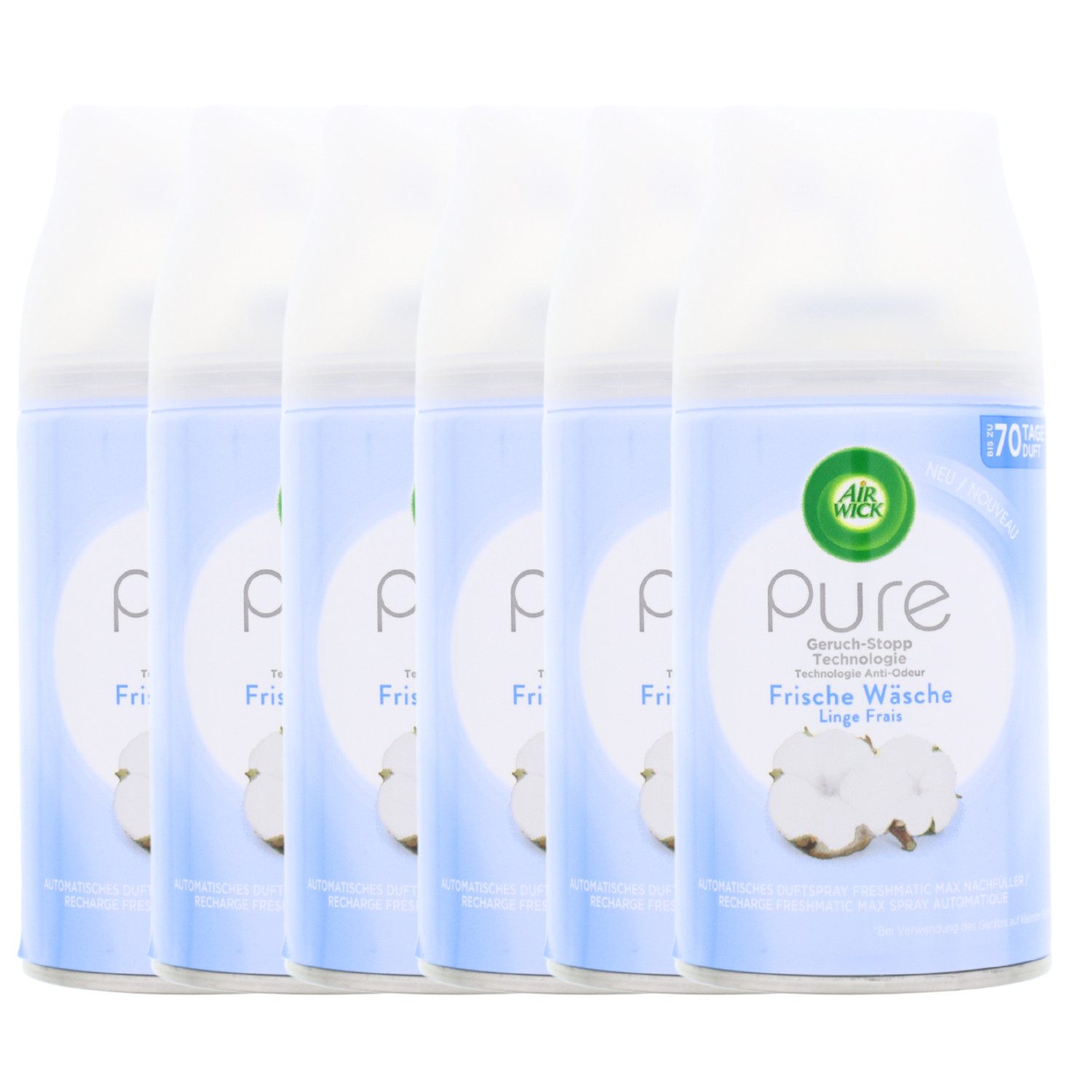 Raumduft 6x Air Wick Freshmatic PURE Frische Wäsche Cotton Fresh je 250ml Raums
