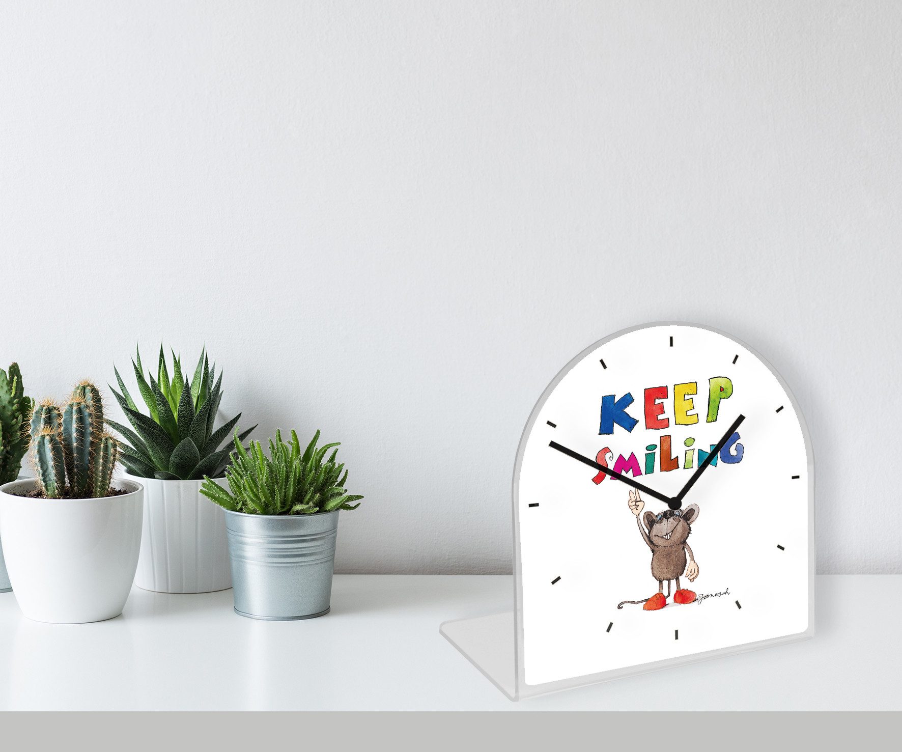 LuckyLinde Tischuhr Kleine Maus Janosch Tischuhr aus Acrylglas, Uhr, bedruckt, geräuschlos, modern