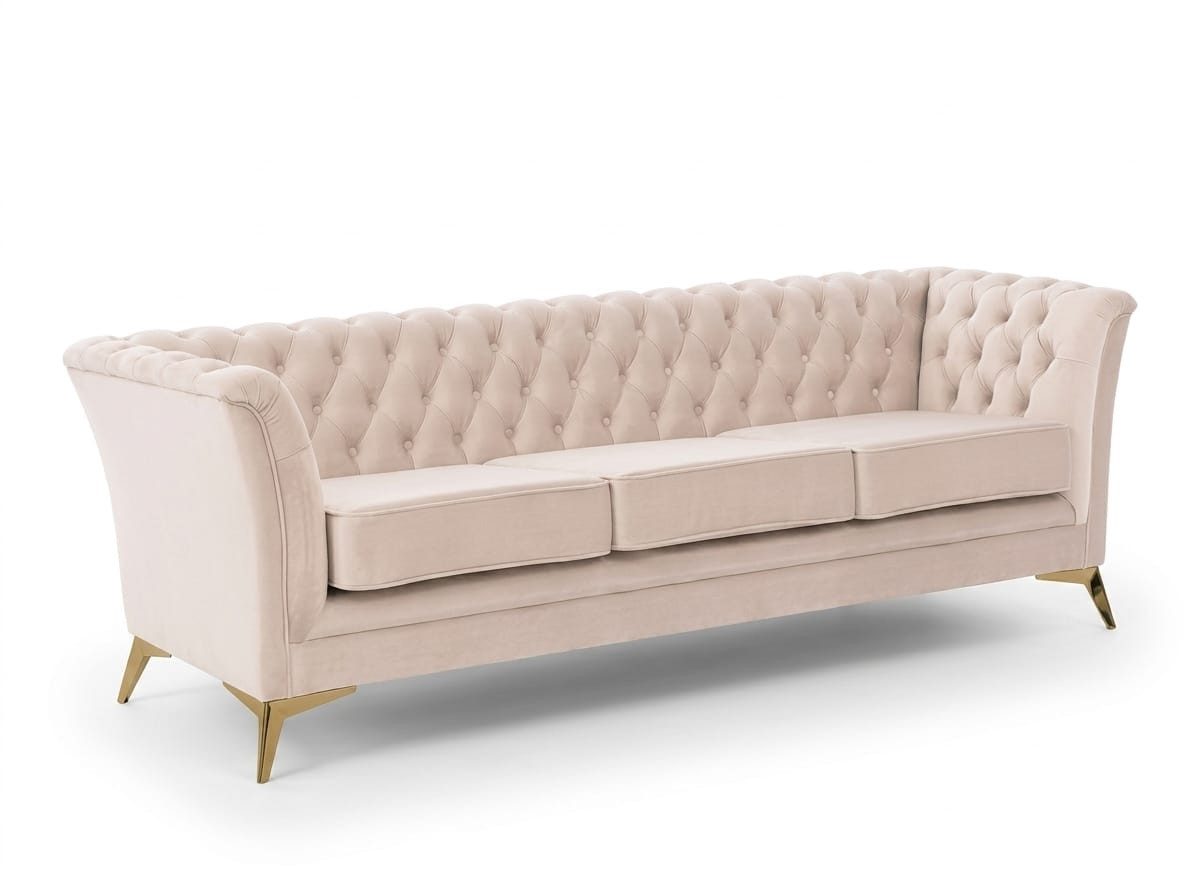 JVmoebel Chesterfield-Sofa Beiges Chesterfield 3-Sitzer-Sofa Gesteppt Wohnzimmermöbel, 1 Teile, Made in Europa