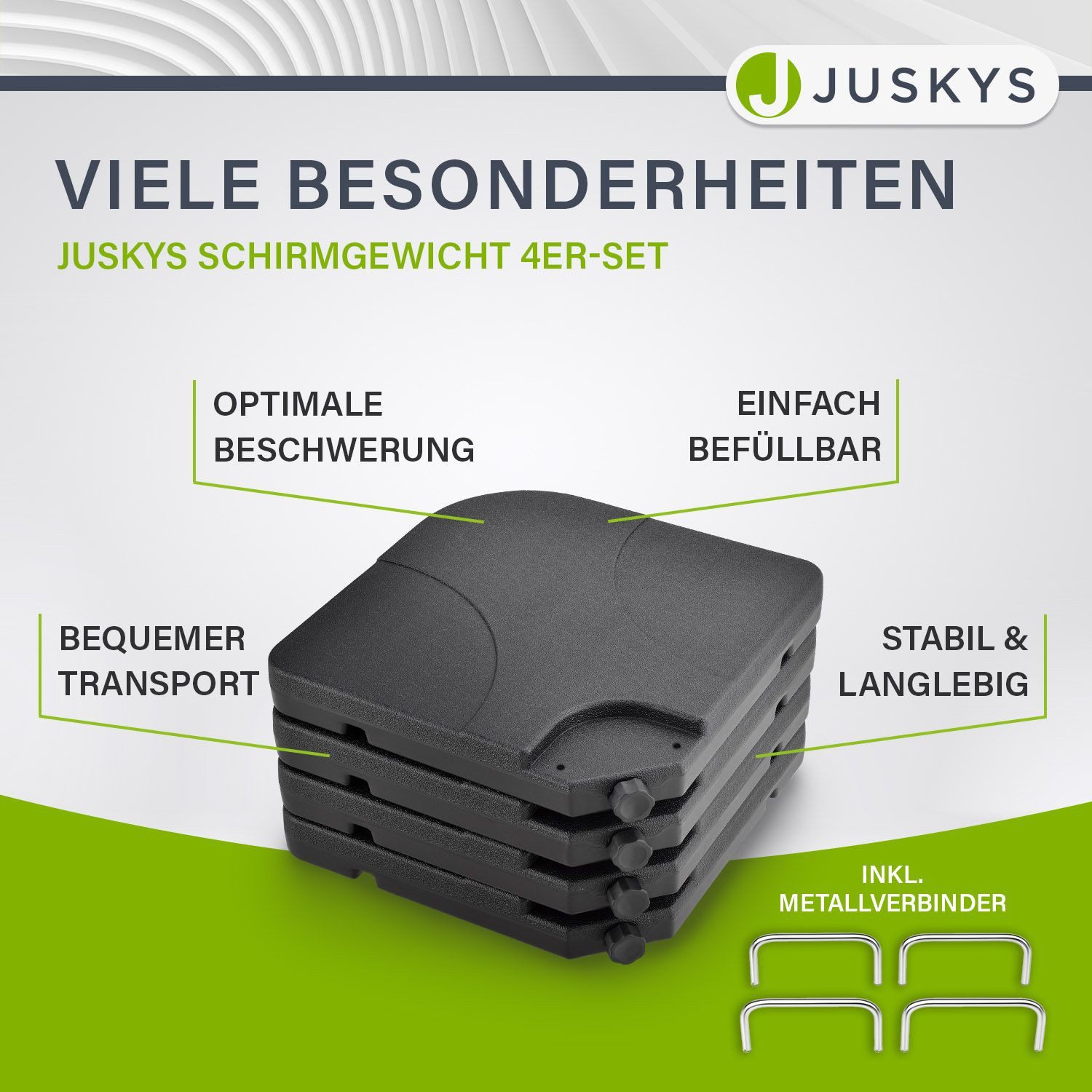 Juskys Schirmständer-Platte Quad, (4-tlg), HDPE Kunststoff, 4 Beschwerungsplatten, mit Griffen