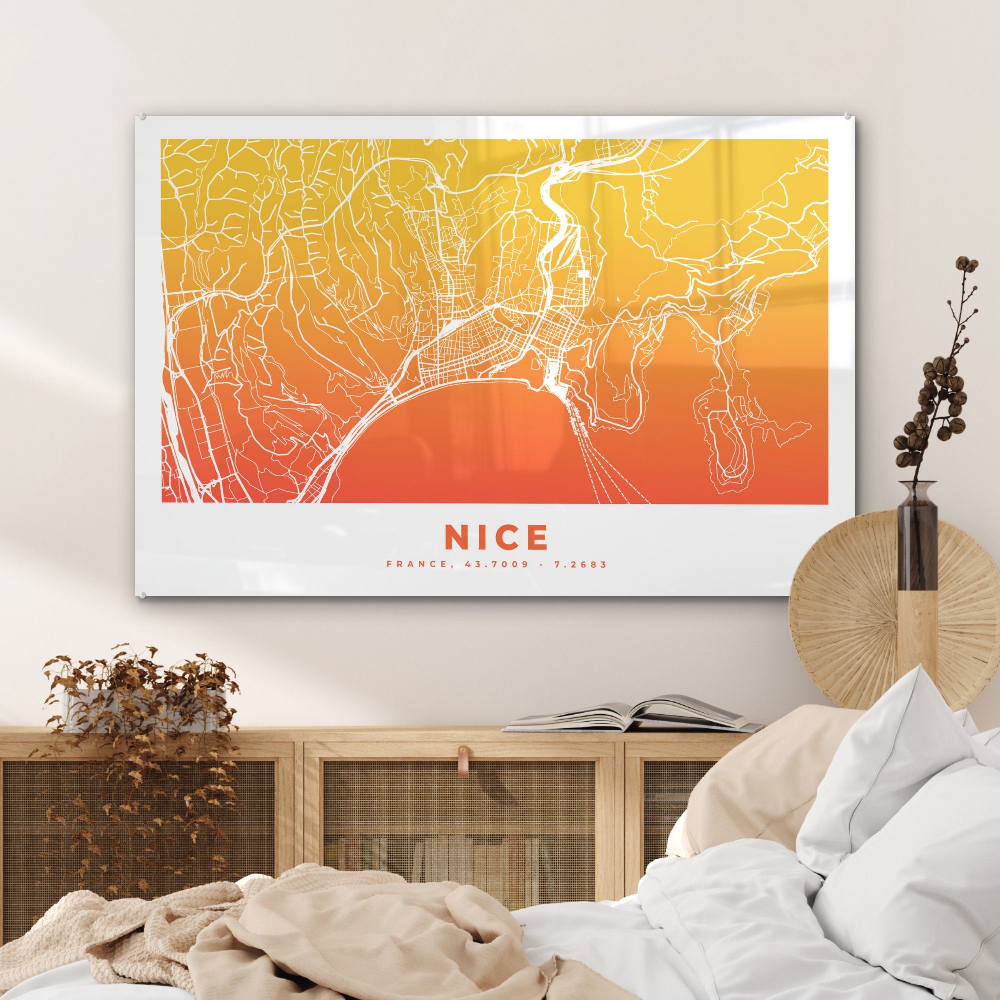 MuchoWow Acrylglasbild Nizza - St), Acrylglasbilder (1 & Schlafzimmer Wohnzimmer - Frankreich, Stadtplan
