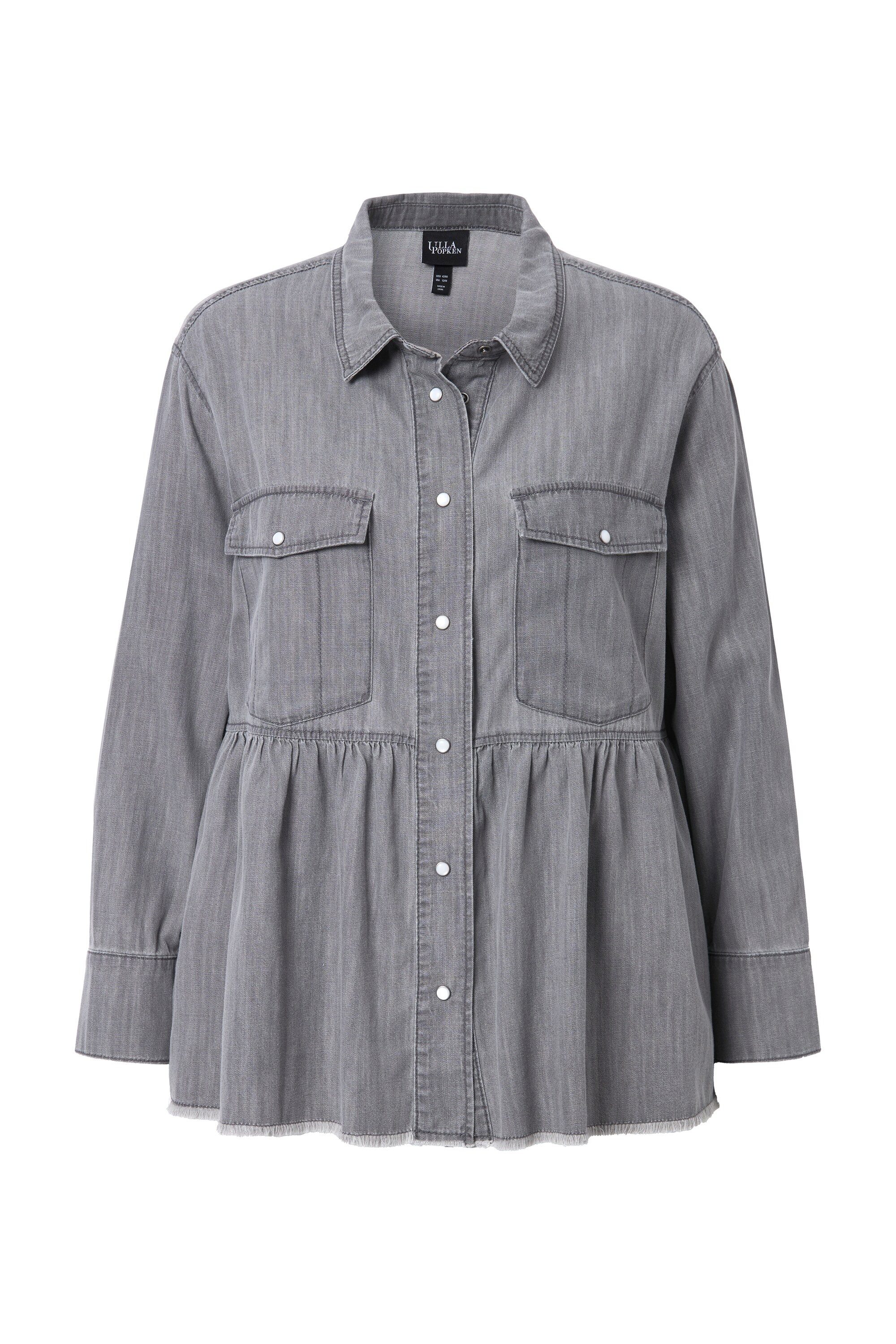 Ulla Popken Longbluse Jeansbluse Volant A-Linie günstig online kaufen