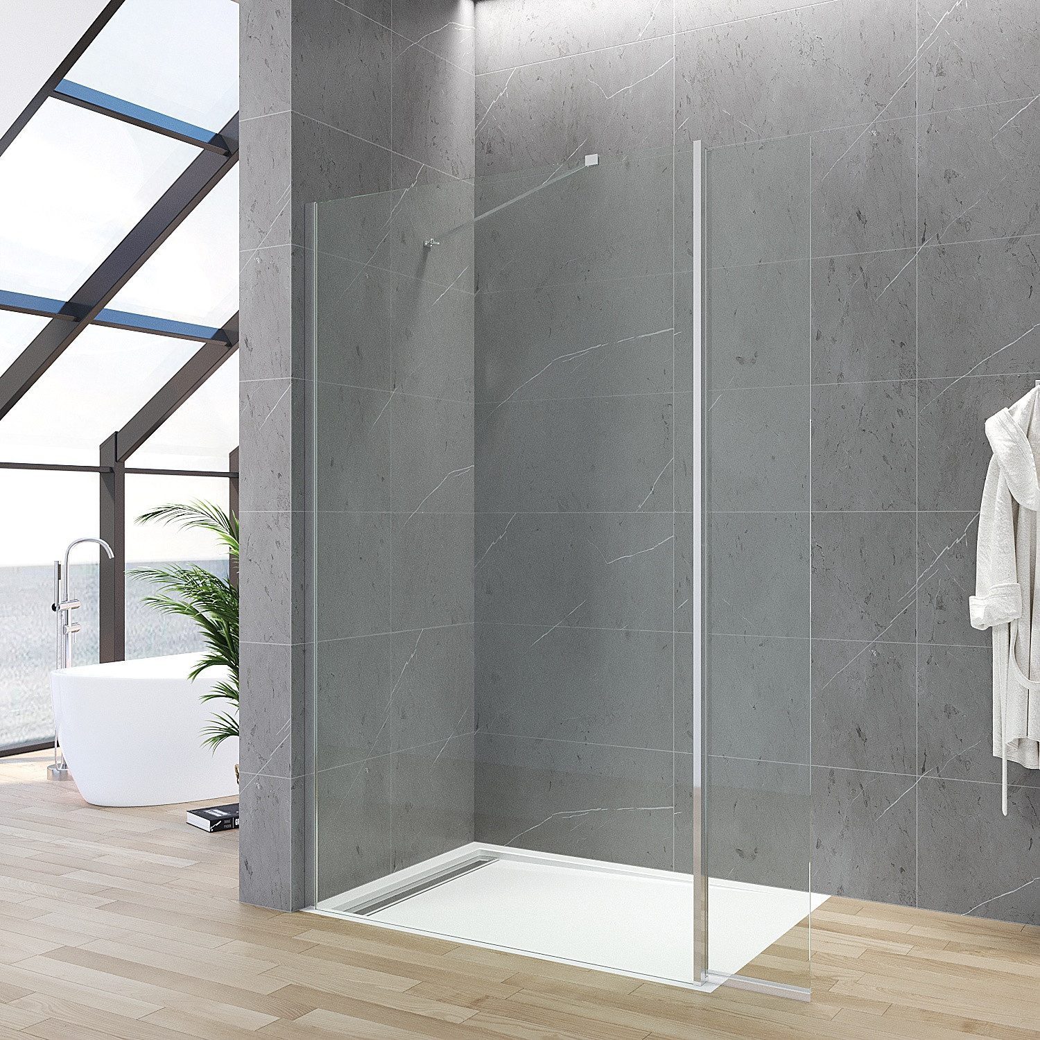 AQUABATOS Duschwand Walk-in-Dusche Duschabtrennung mit 30 cm Spritzschutz, Einscheibensicherheitsglas mit Nanobeschichtung, (80cm,90cm,100cm,110cm,120cm)