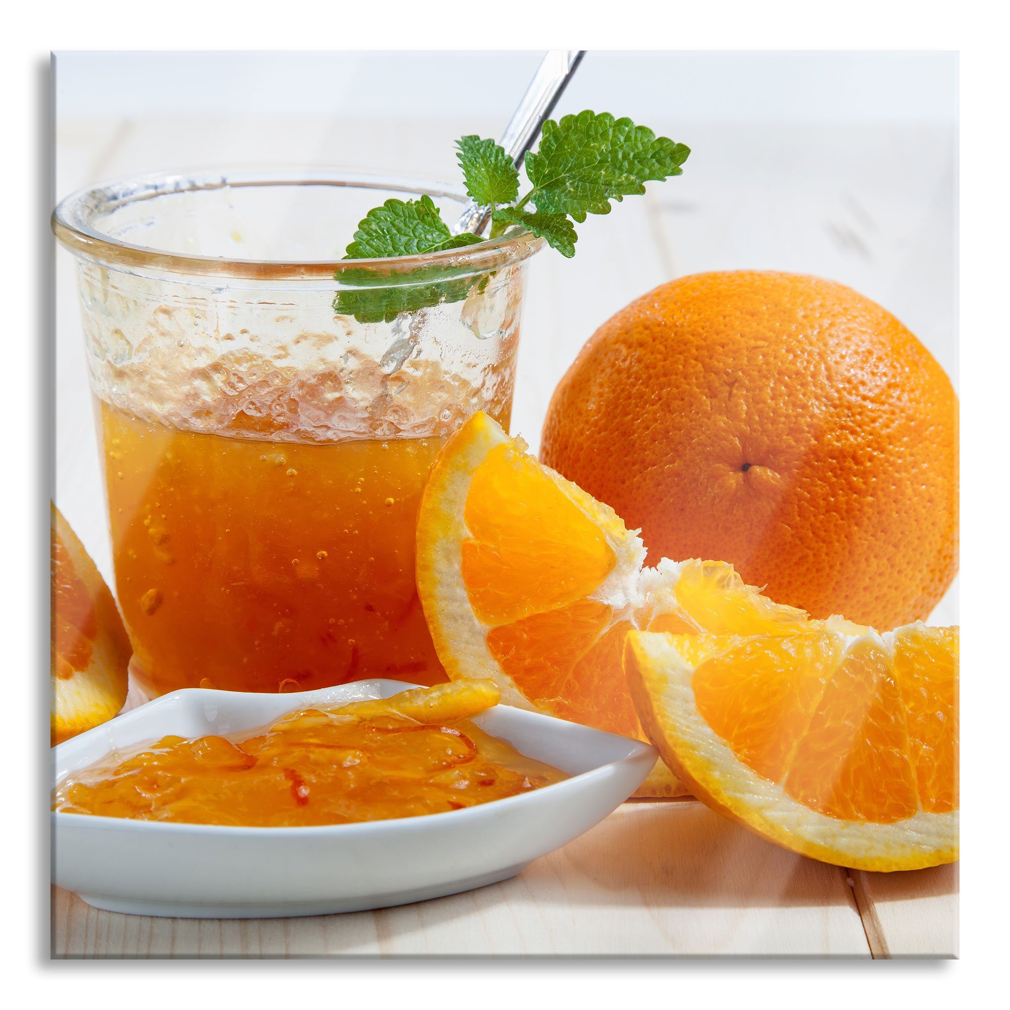 Pixxprint Glasbild Frische Orangenmarmelade, Frische Orangenmarmelade (1 St), Glasbild aus Echtglas, inkl. Aufhängungen und Abstandshalter